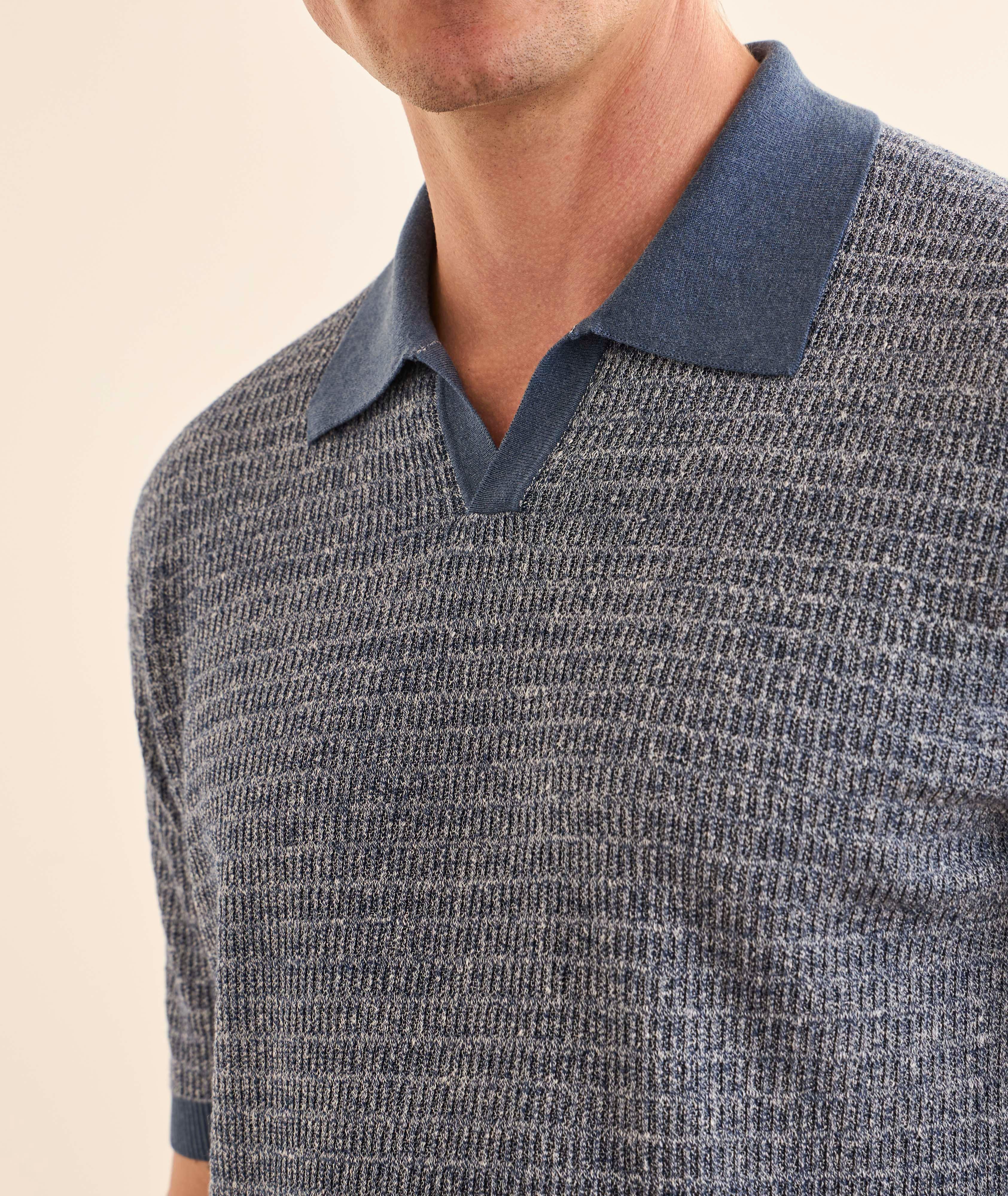 Linen-Blend Marled Knit Polo image 3