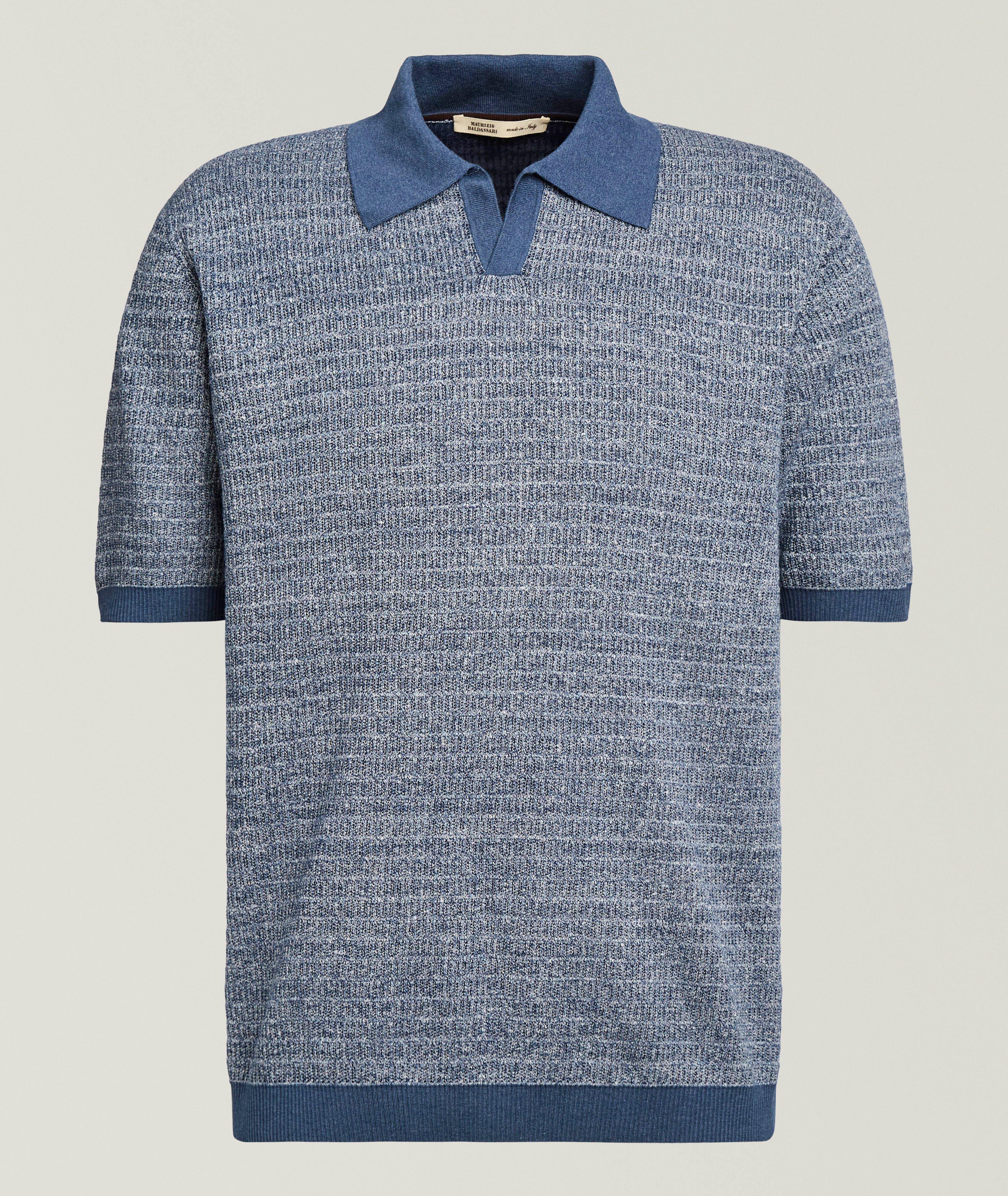 Maurizio Baldassari Linen-Blend Marled Knit Polo