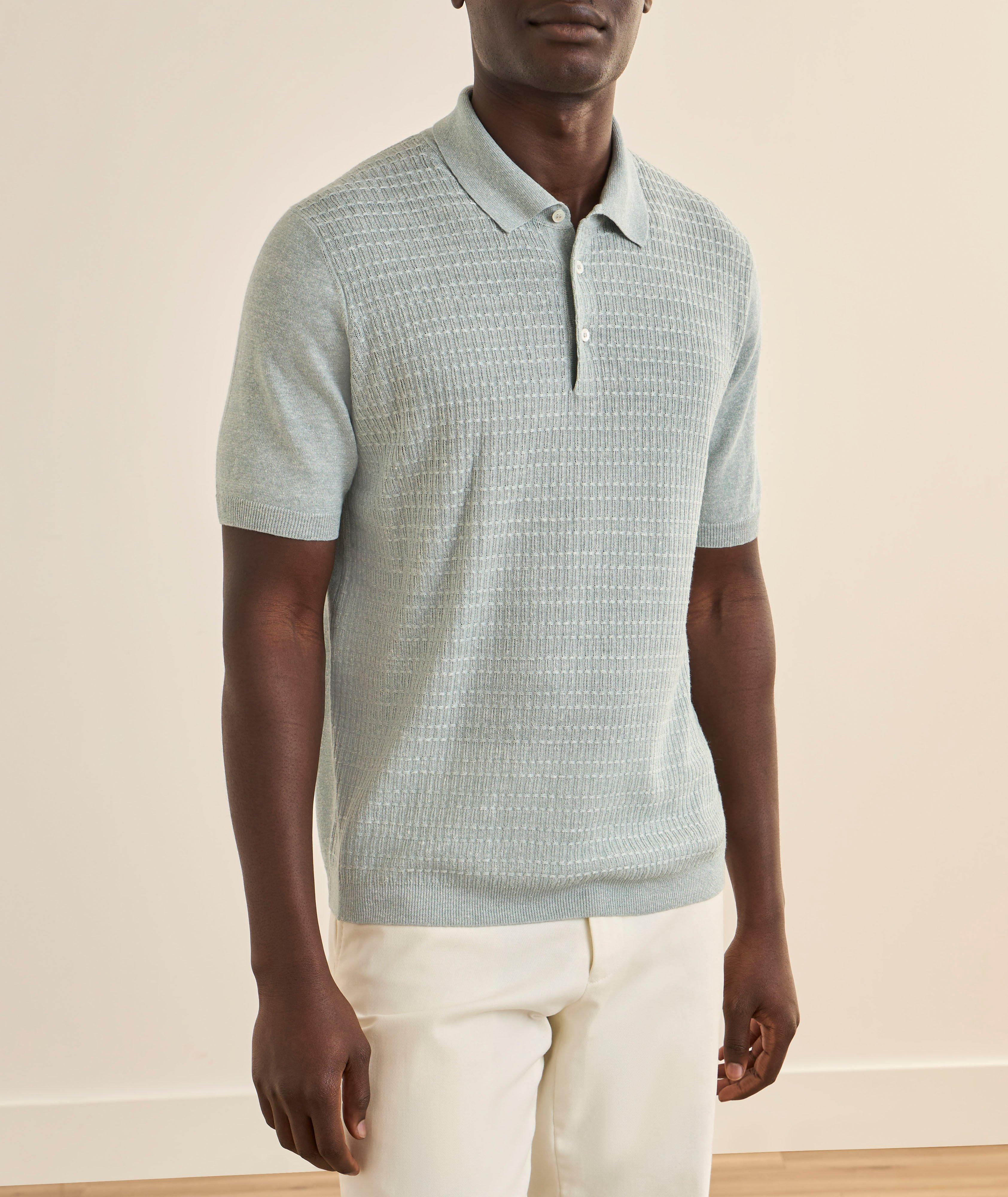 Linen-Blend Textured Knit Polo  image 1