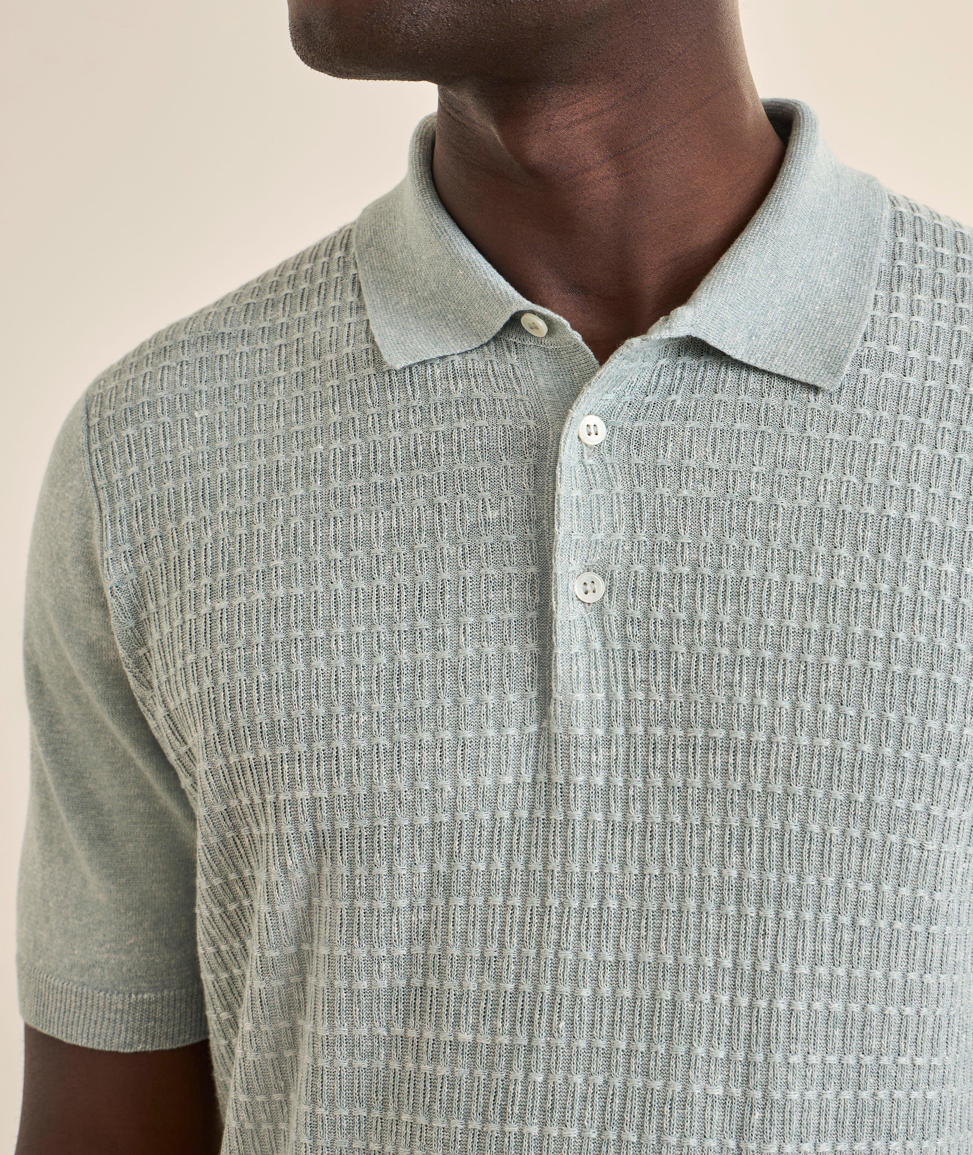 Linen-Blend Textured Knit Polo  image 3