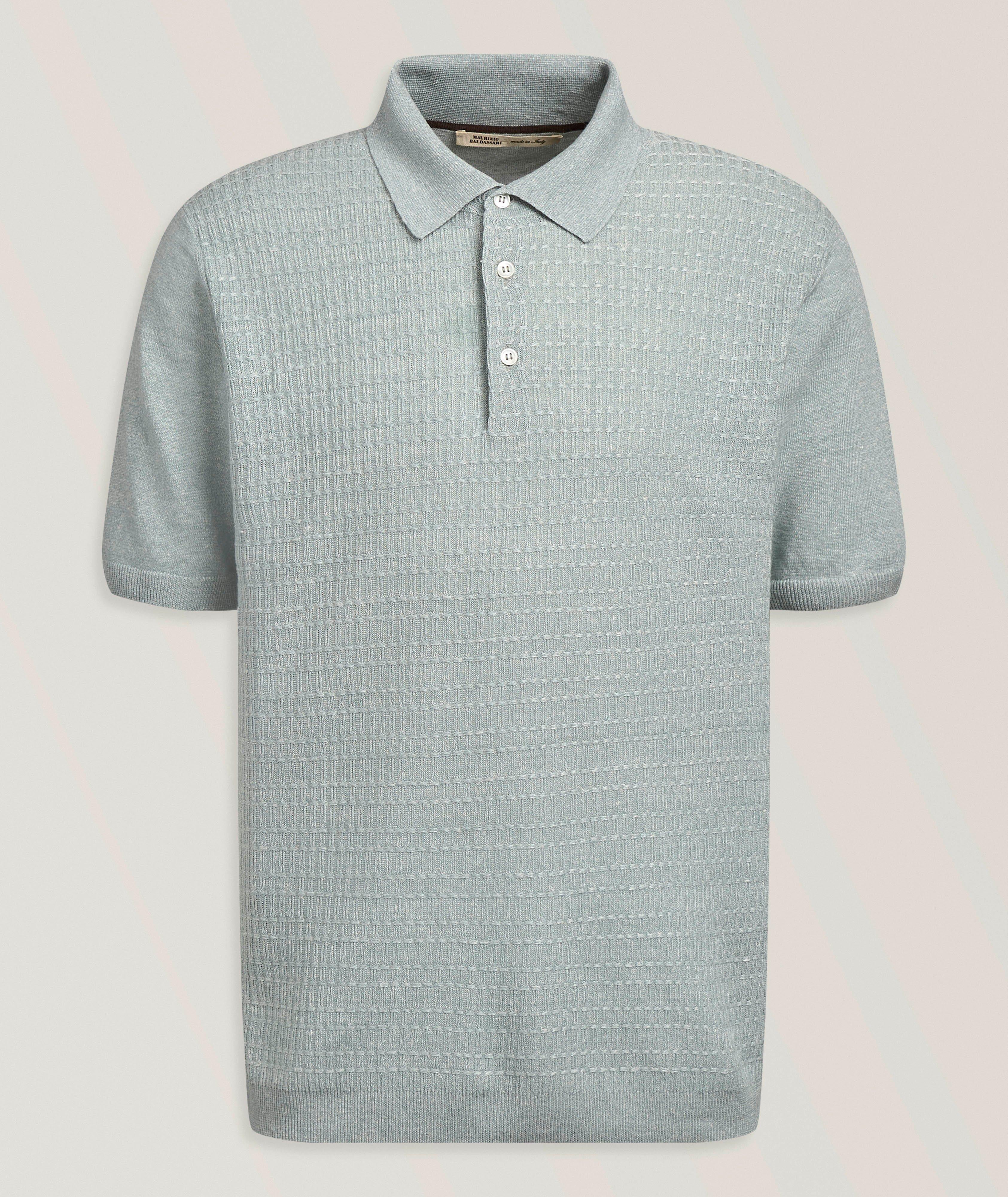 Linen-Blend Textured Knit Polo  image 0