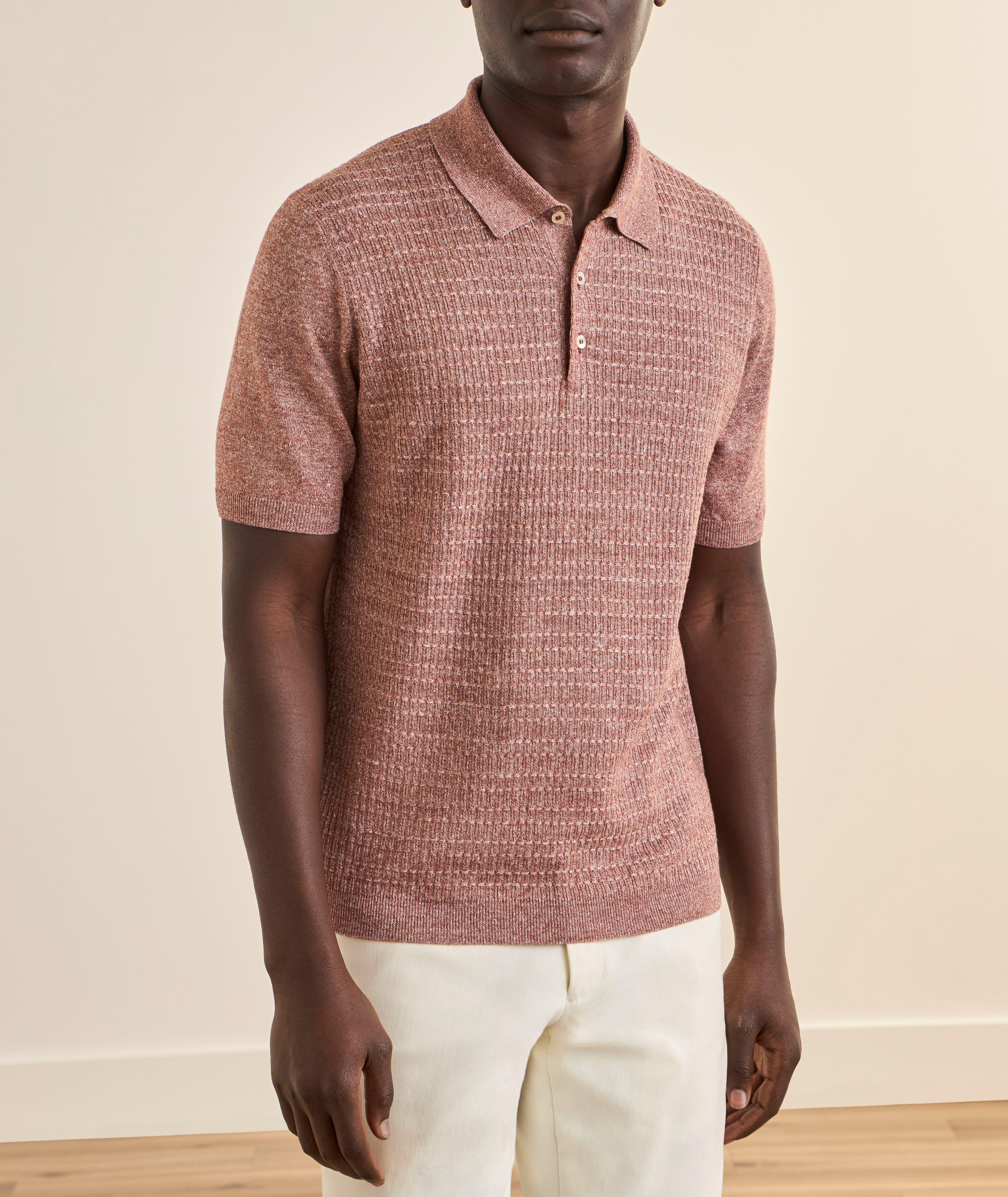 Linen-Blend Textured Knit Polo  image 1