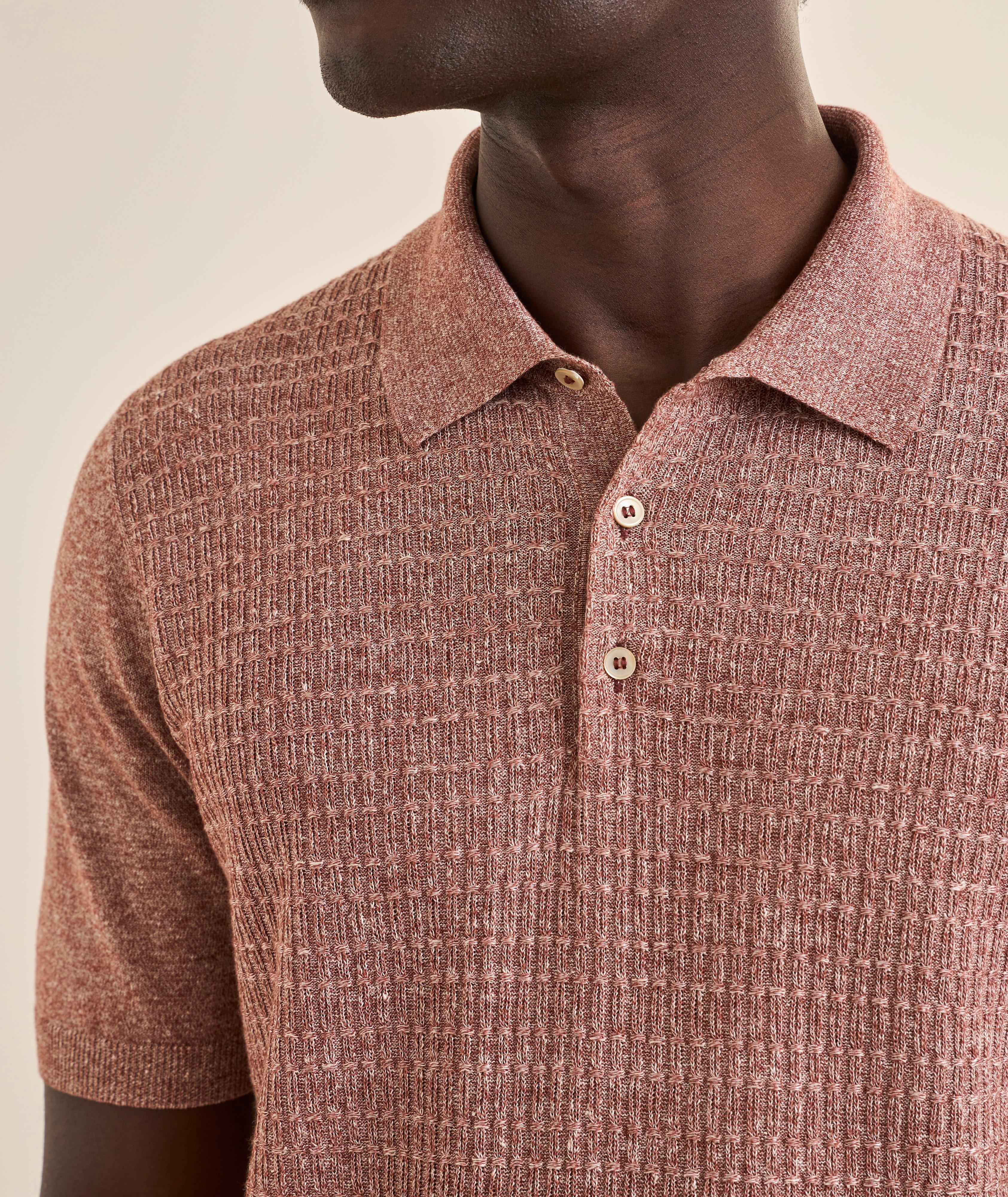 Linen-Blend Textured Knit Polo  image 3