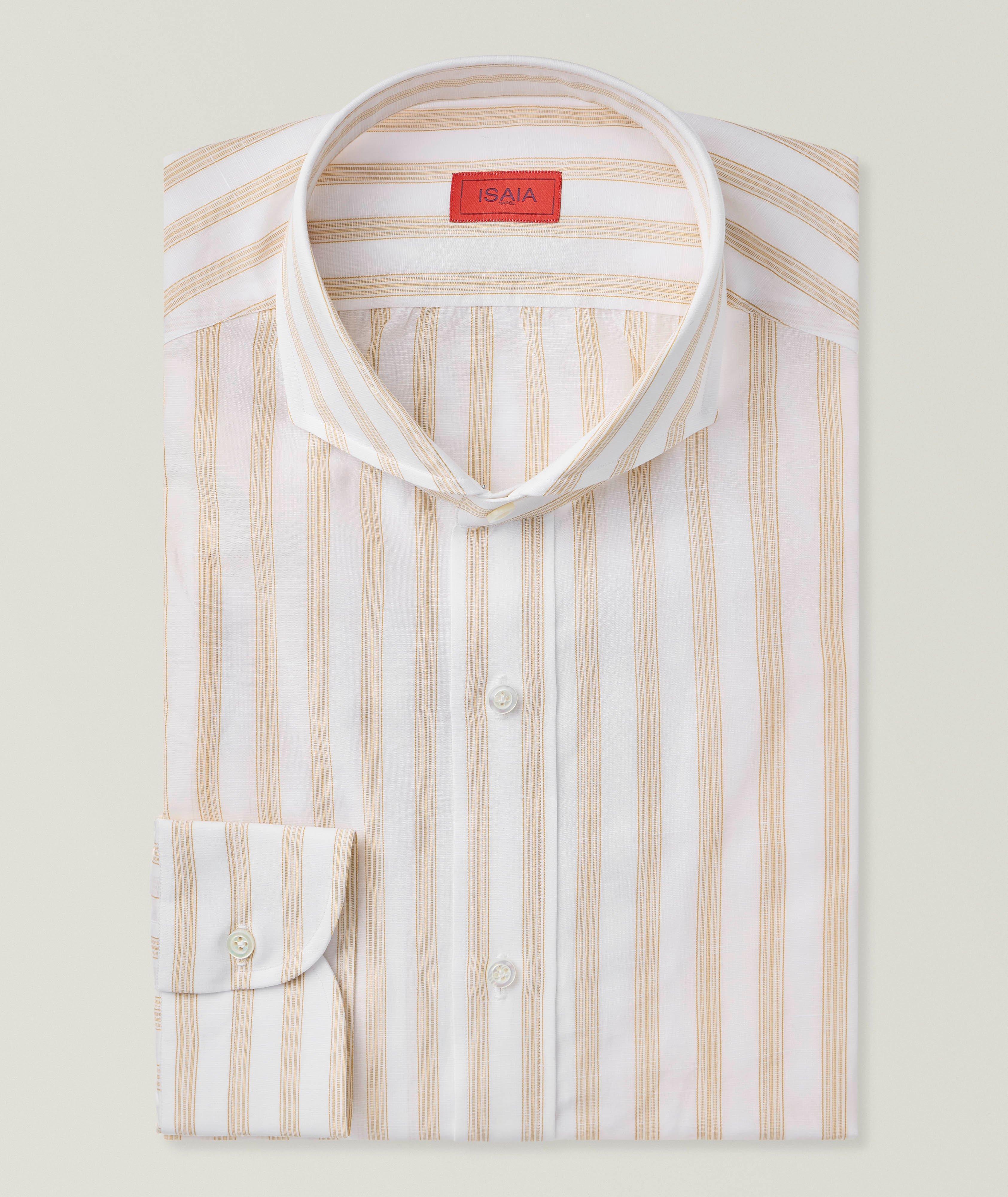 Isaia Chemise habillée coton-lin rayée