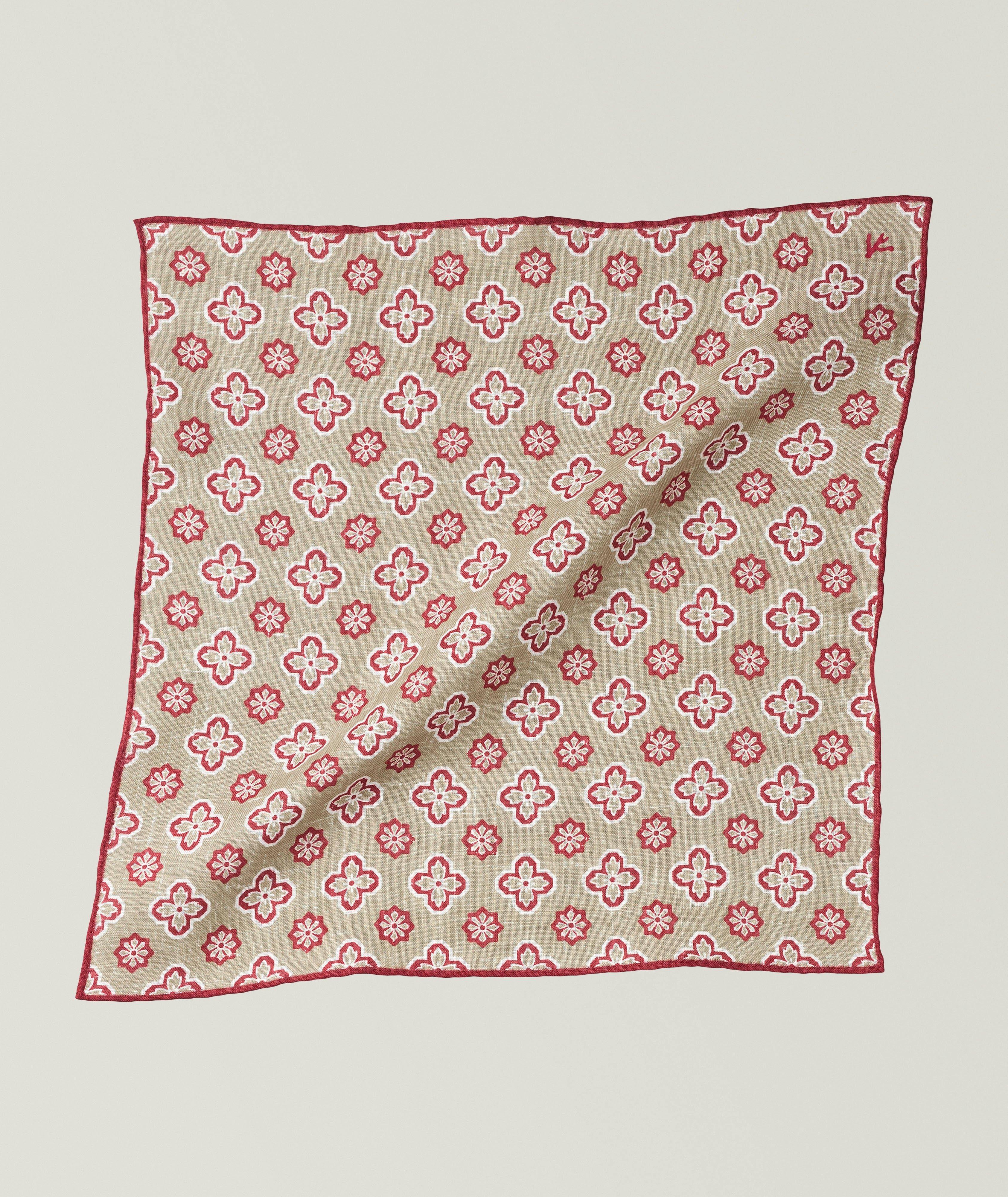 Isaia Floral Medallion Linen Pocket Square
