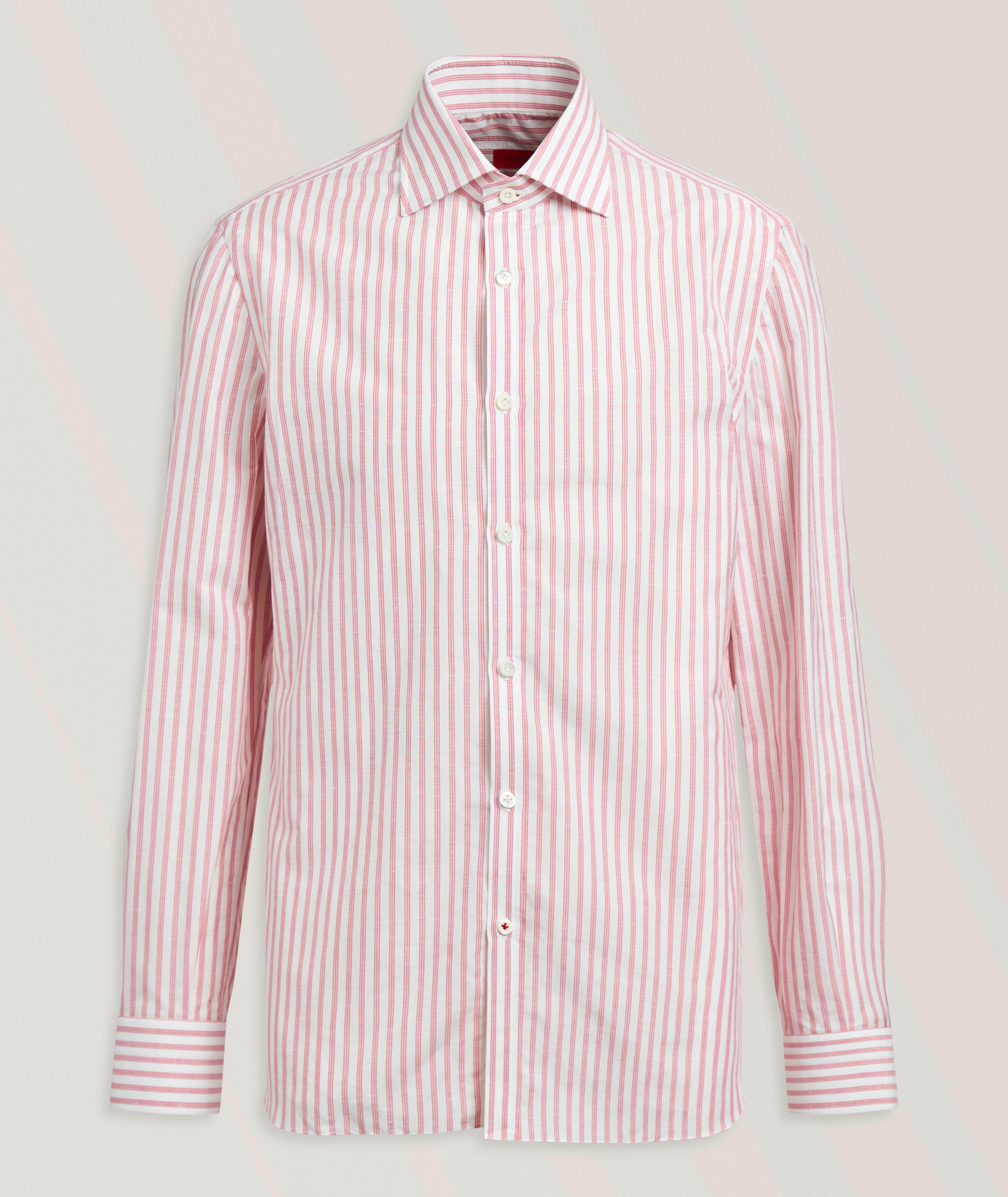 Isaia Chemise habillée coton-lin à rayures 