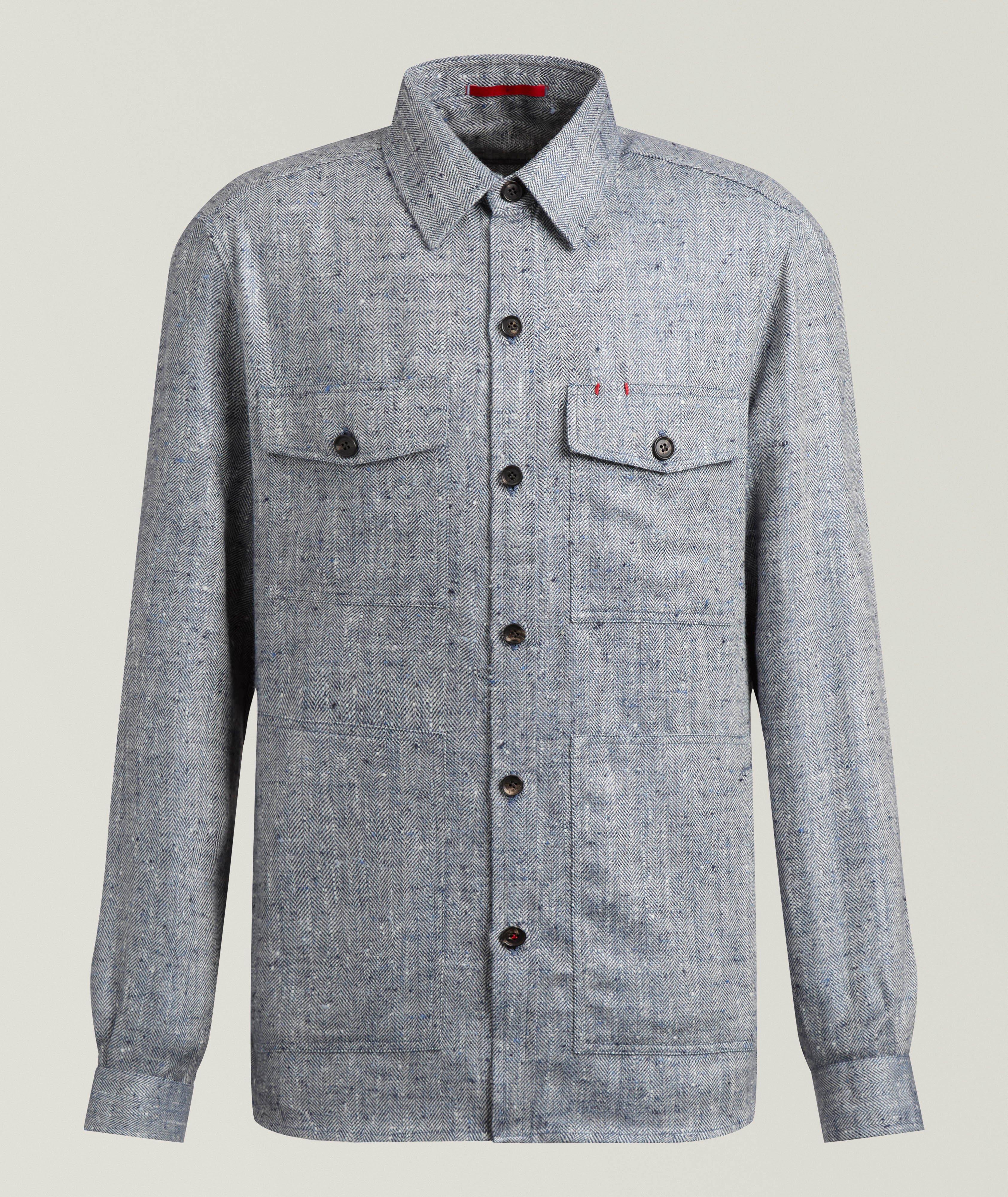 Isaia Herringbone Silk-Linen Overshirt