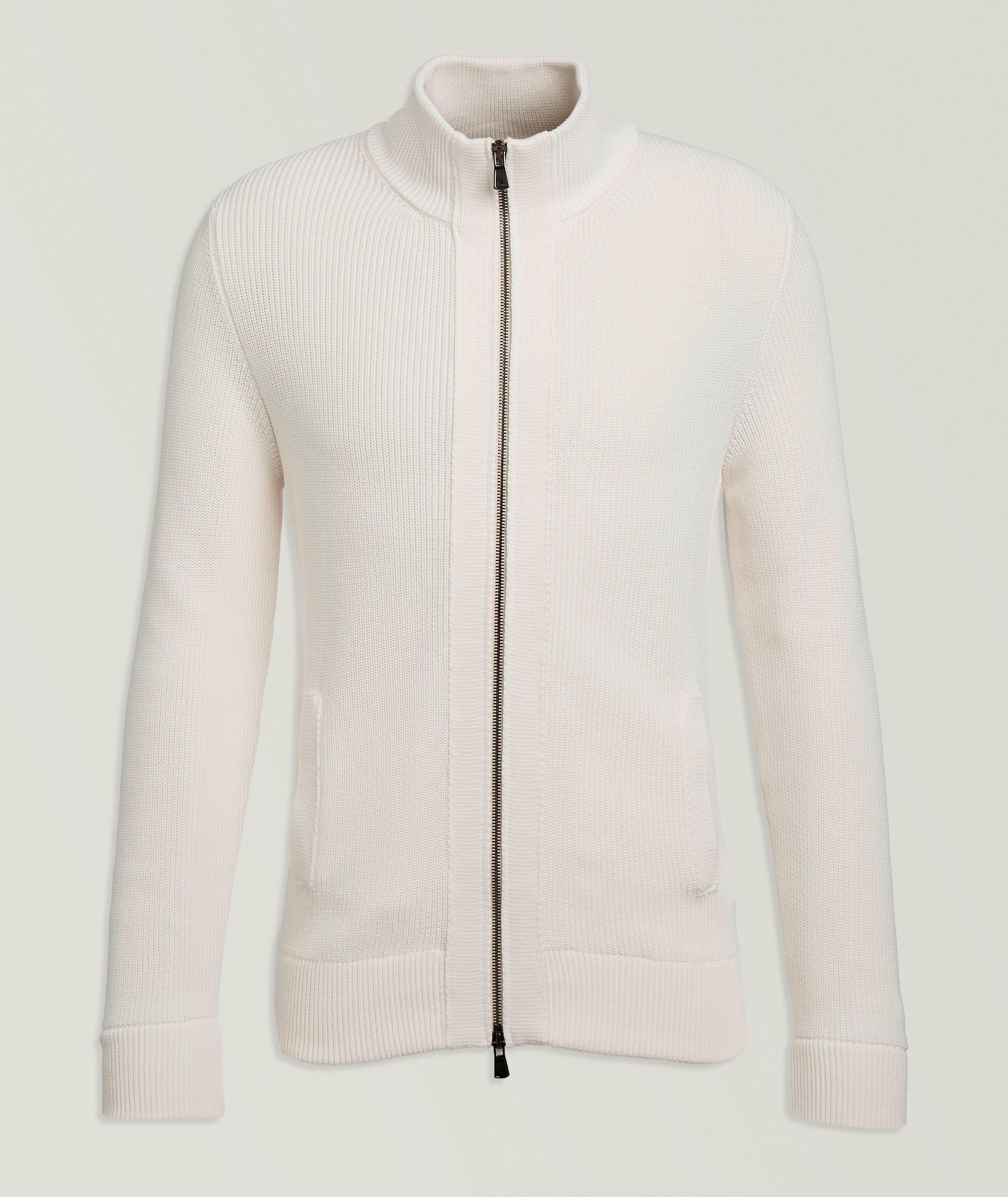 Isaia Ribbed Cotton Full-Zip Sweater