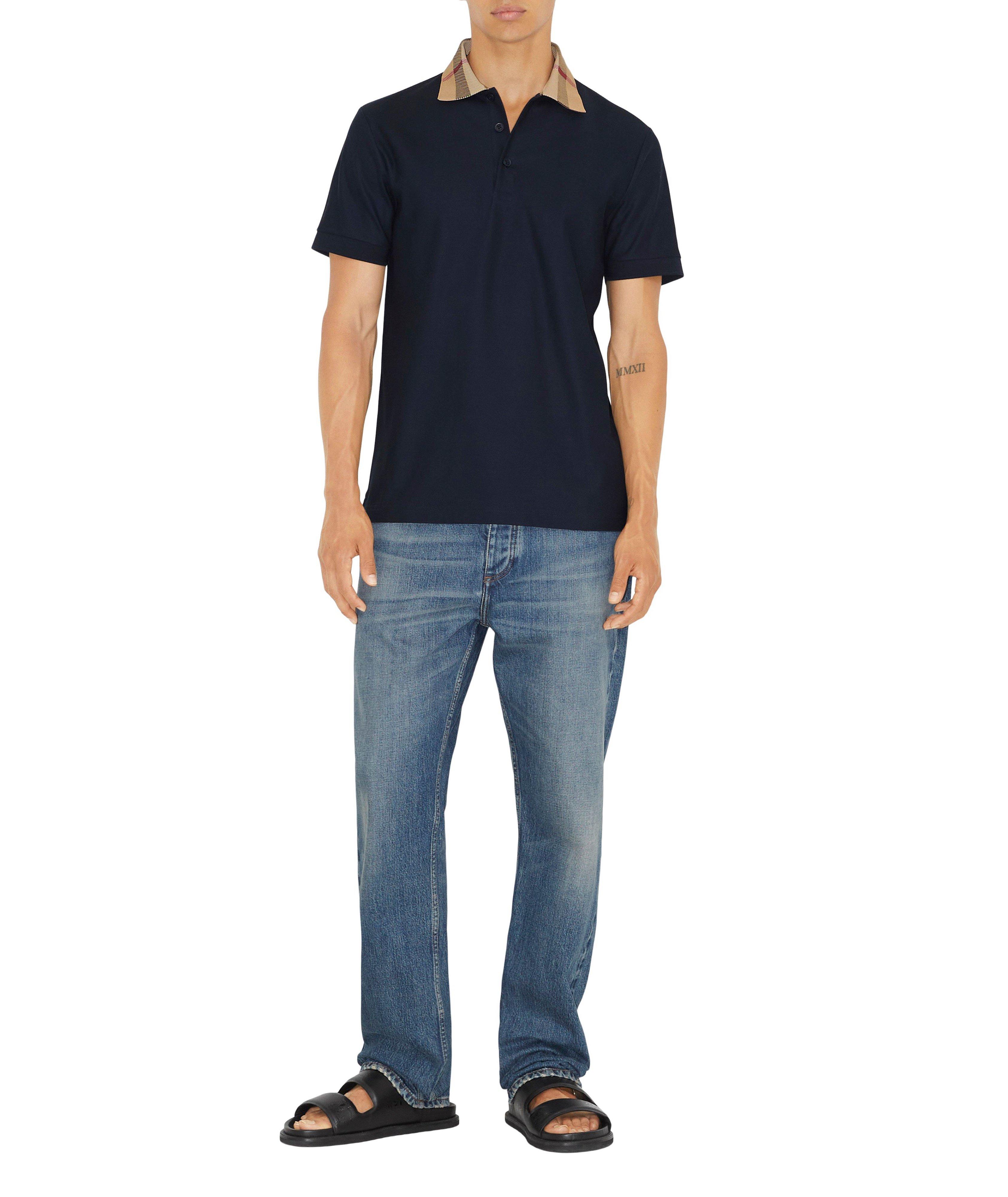 Polo en coton à col check image 1