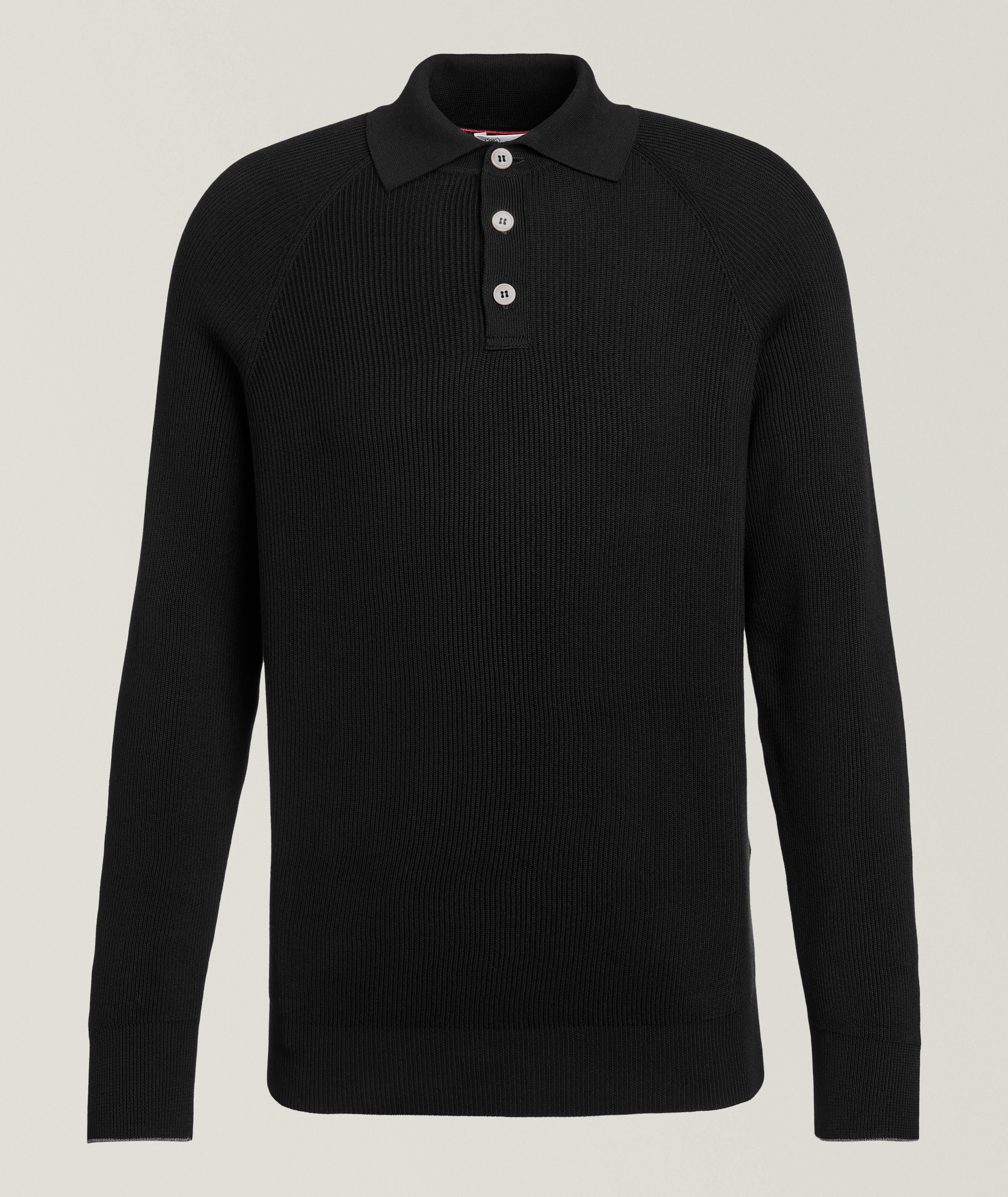 Ribbed Raglan Cotton Polo Sweater image 0