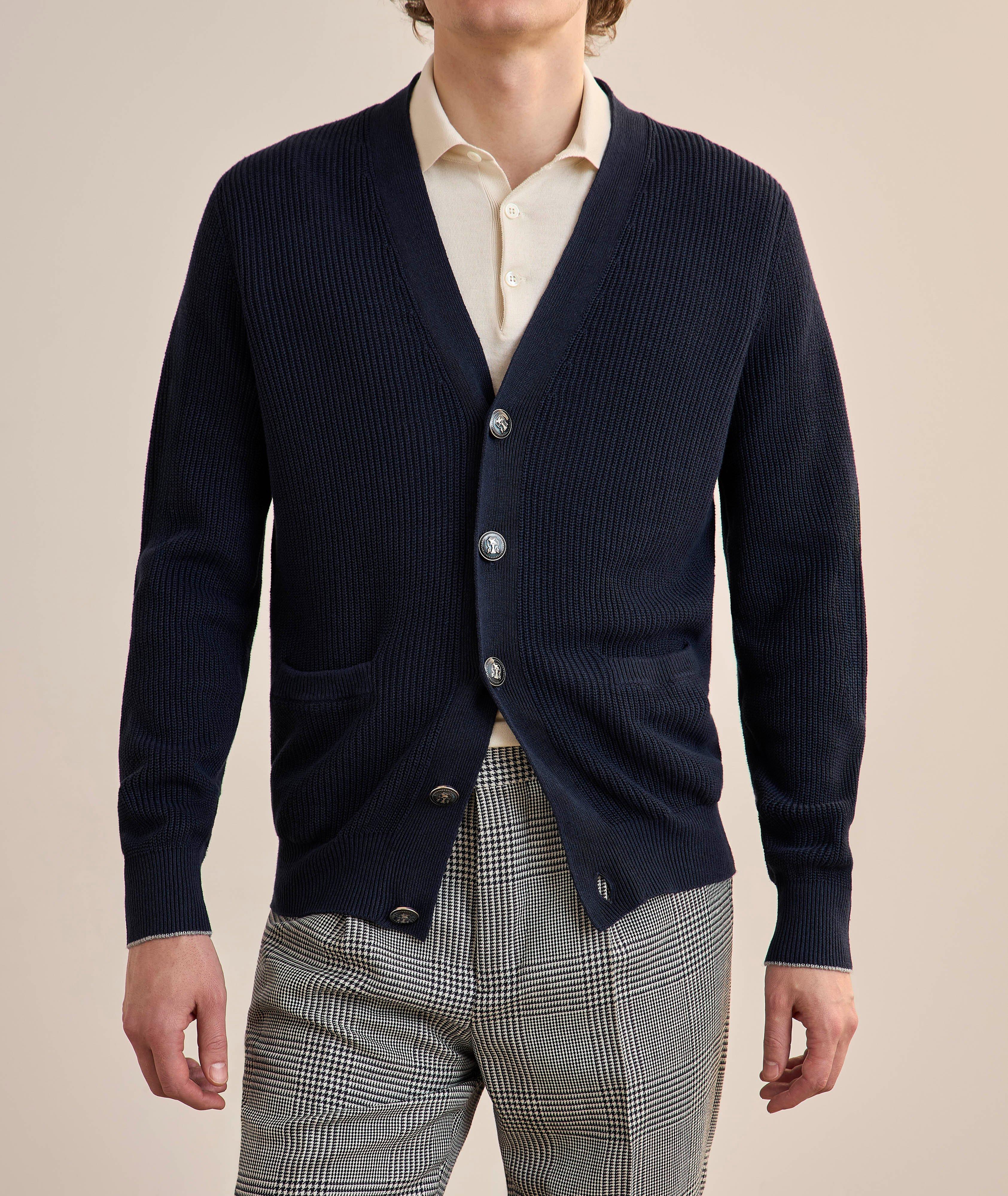 Ribbed Linen-Cotton Buttoned Cardigan  image 1