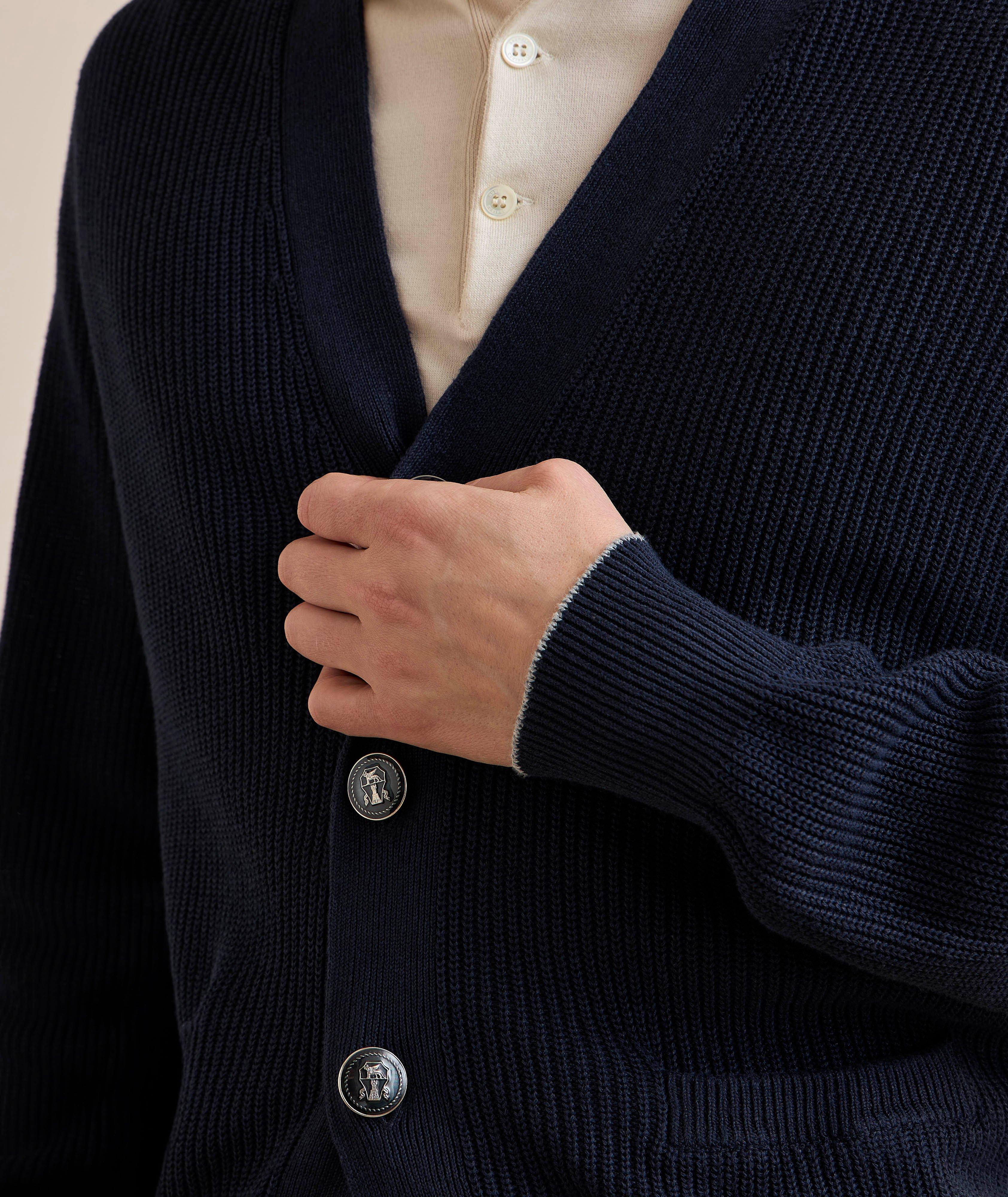 Ribbed Linen-Cotton Buttoned Cardigan  image 3