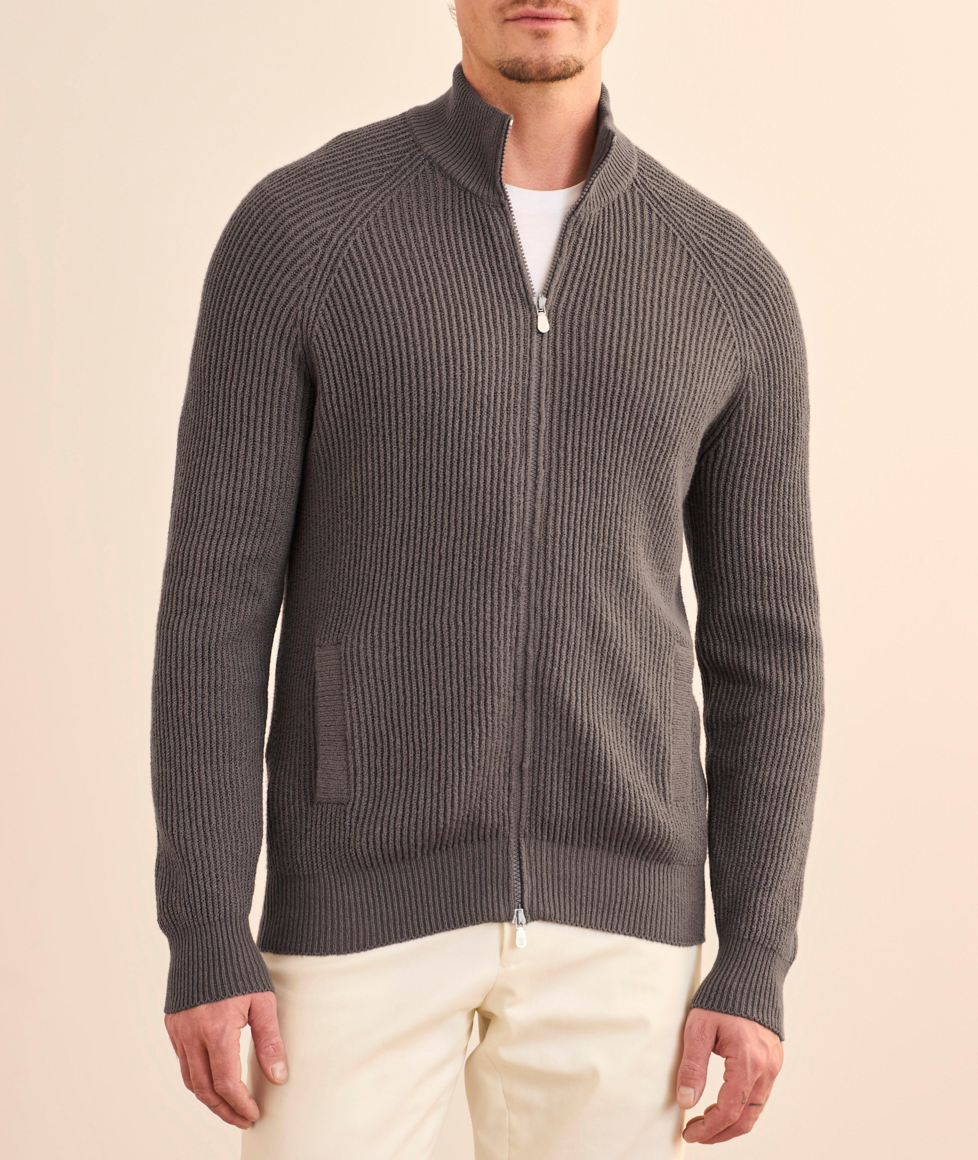 Ribbed Cotton Zippered Cardigan  image 1