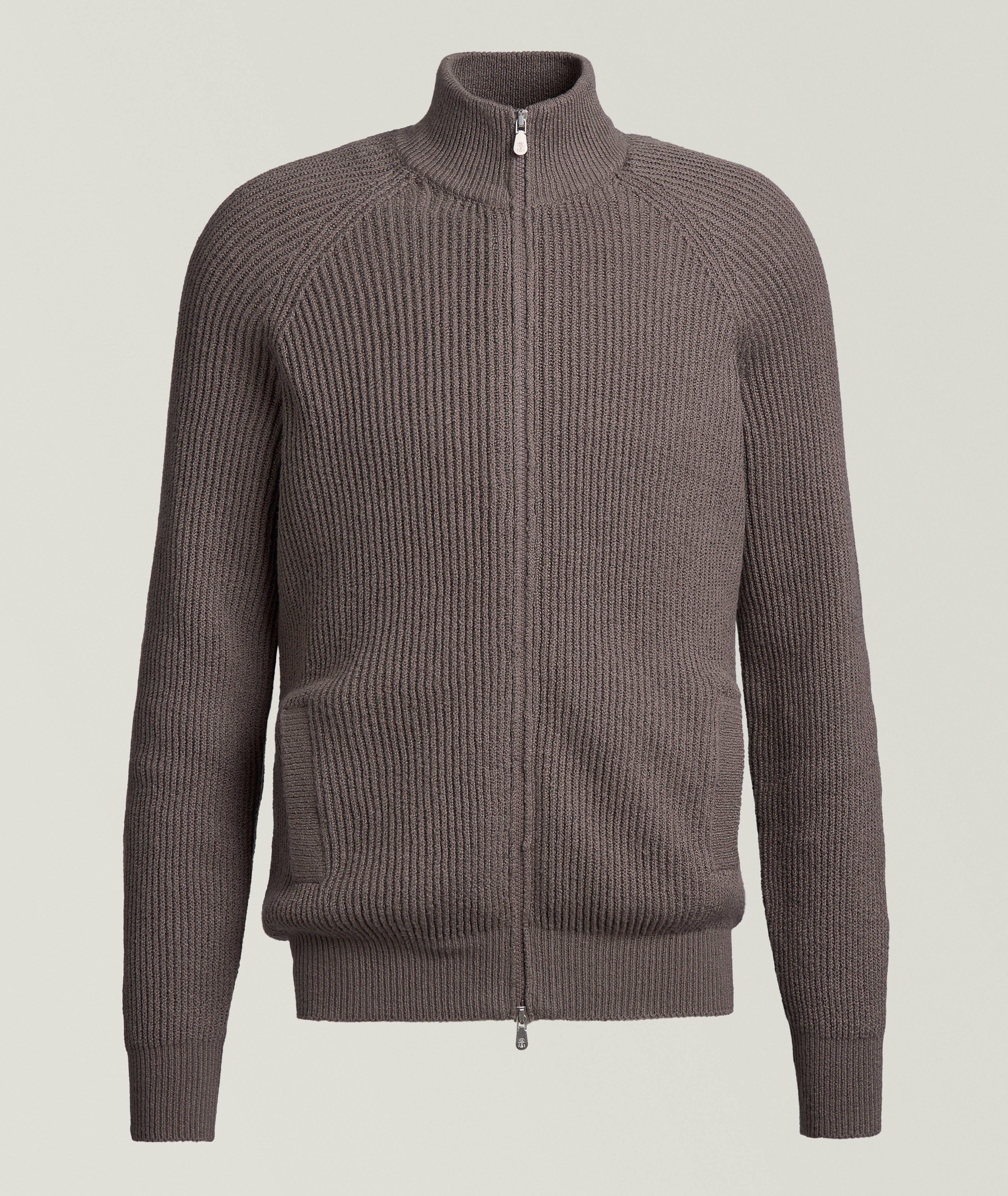 Ribbed Cotton Zippered Cardigan  image 0