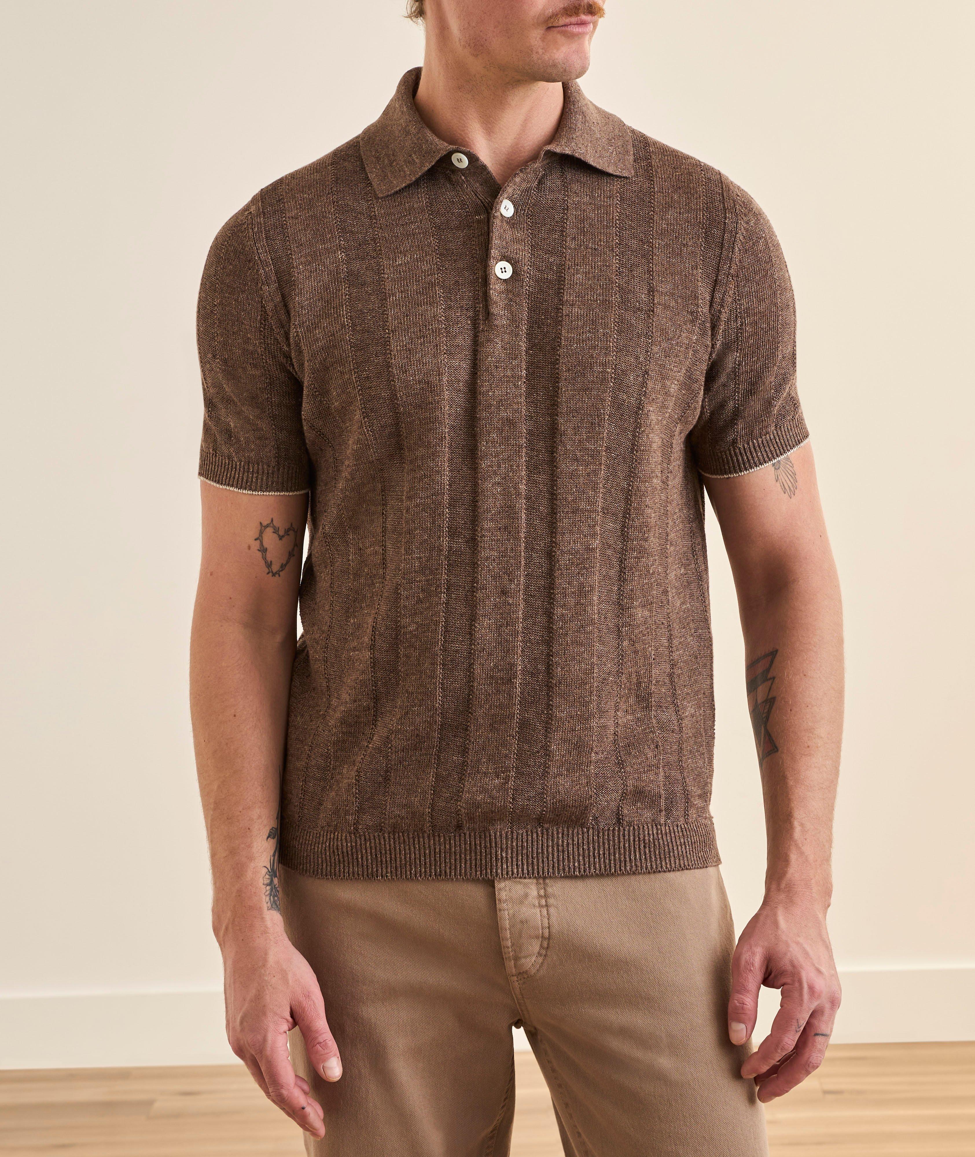 Wide-Rib Linen-Cotton Polo Sweater image 1