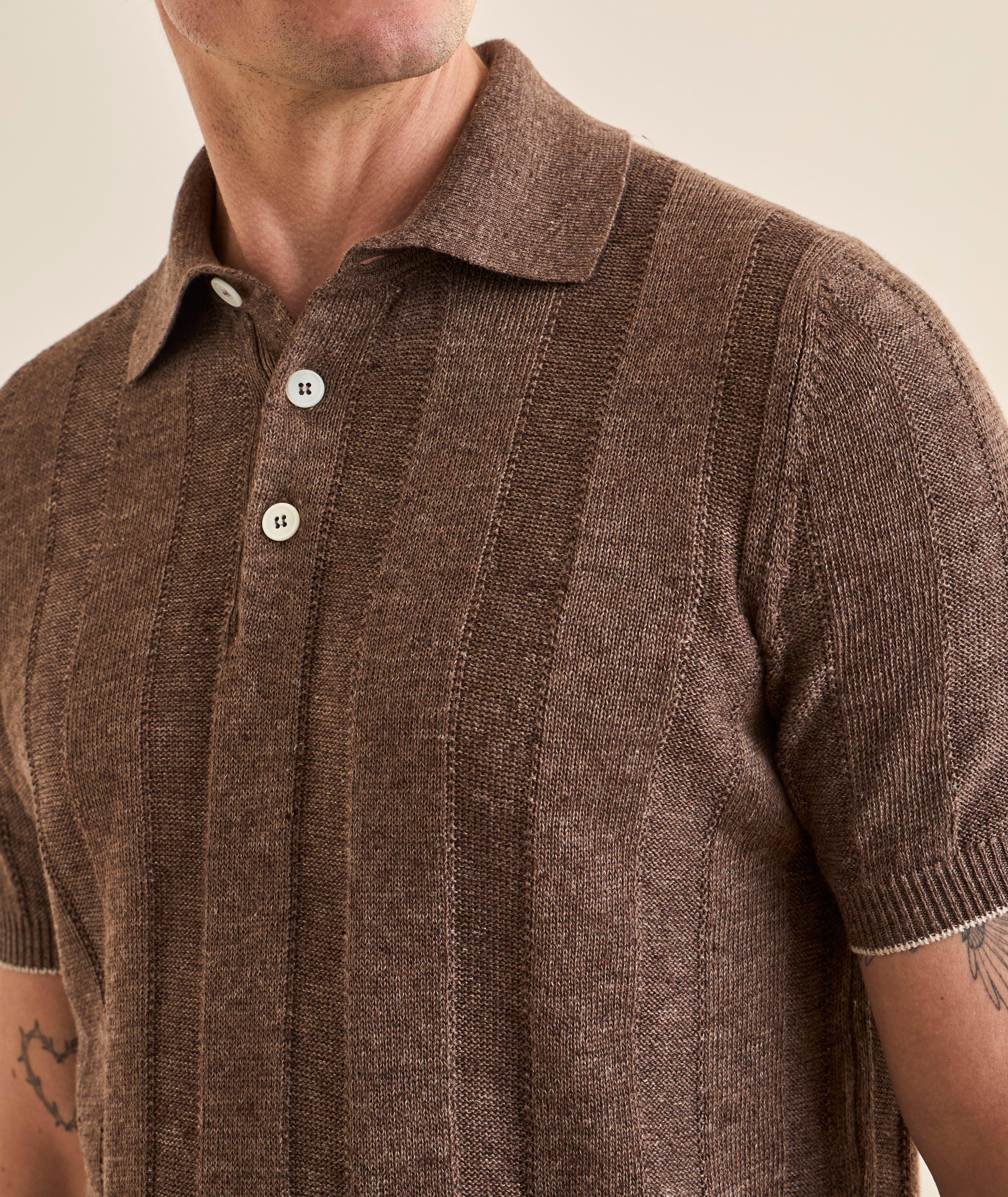Wide-Rib Linen-Cotton Polo Sweater image 3