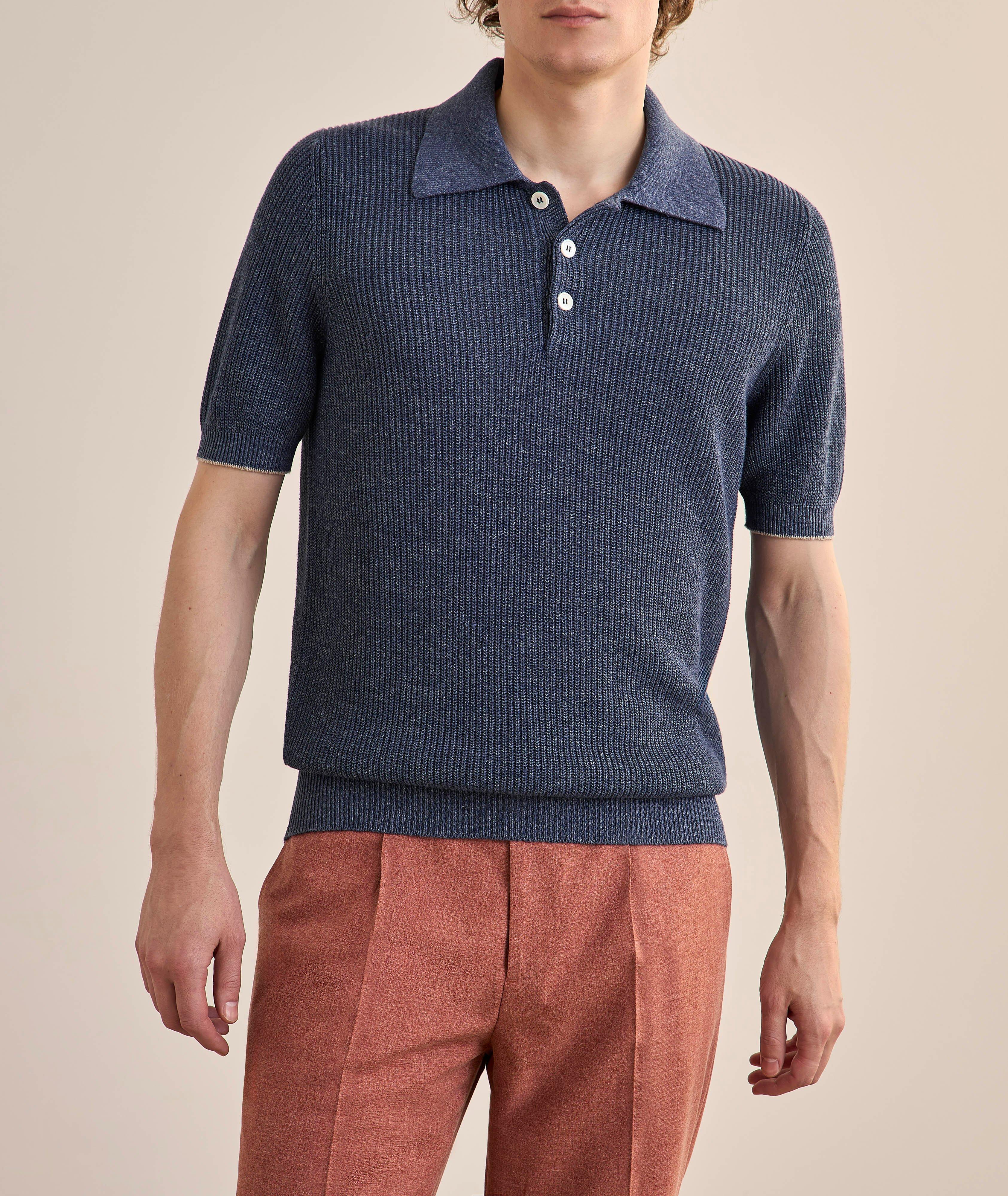 Ribbed Linen-Cotton Polo Sweater image 1