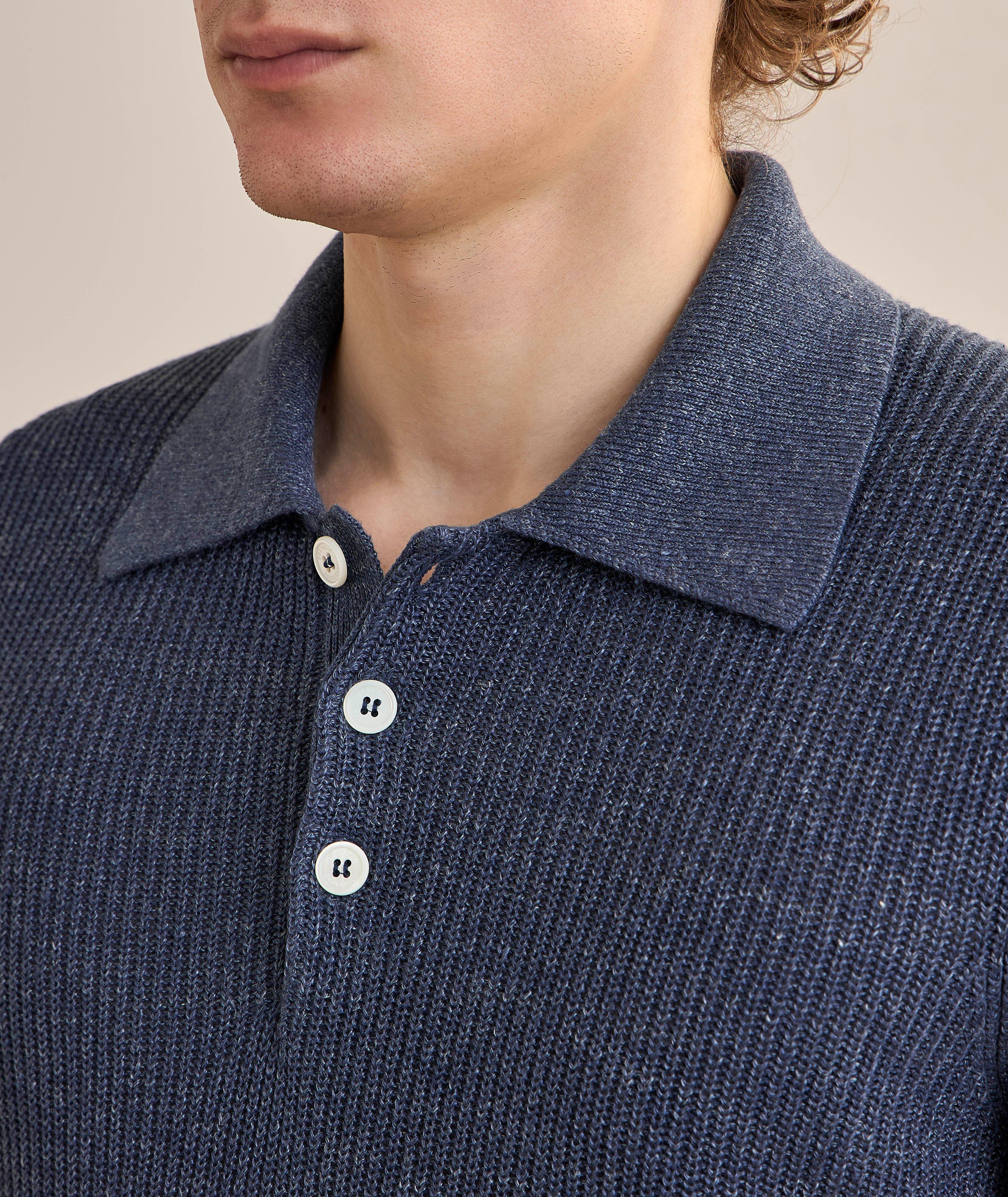 Ribbed Linen-Cotton Polo Sweater image 3