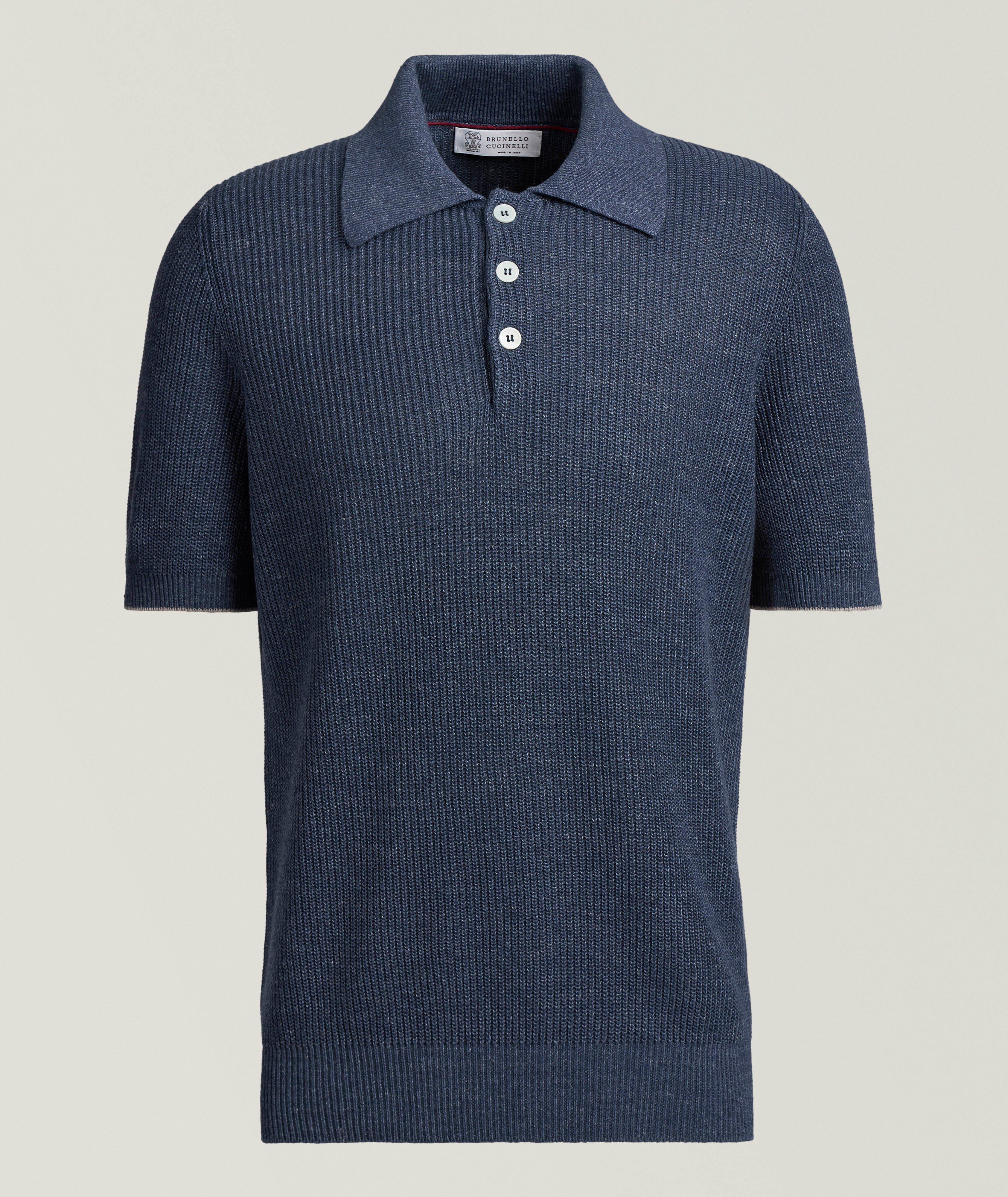 Ribbed Linen-Cotton Polo Sweater image 0