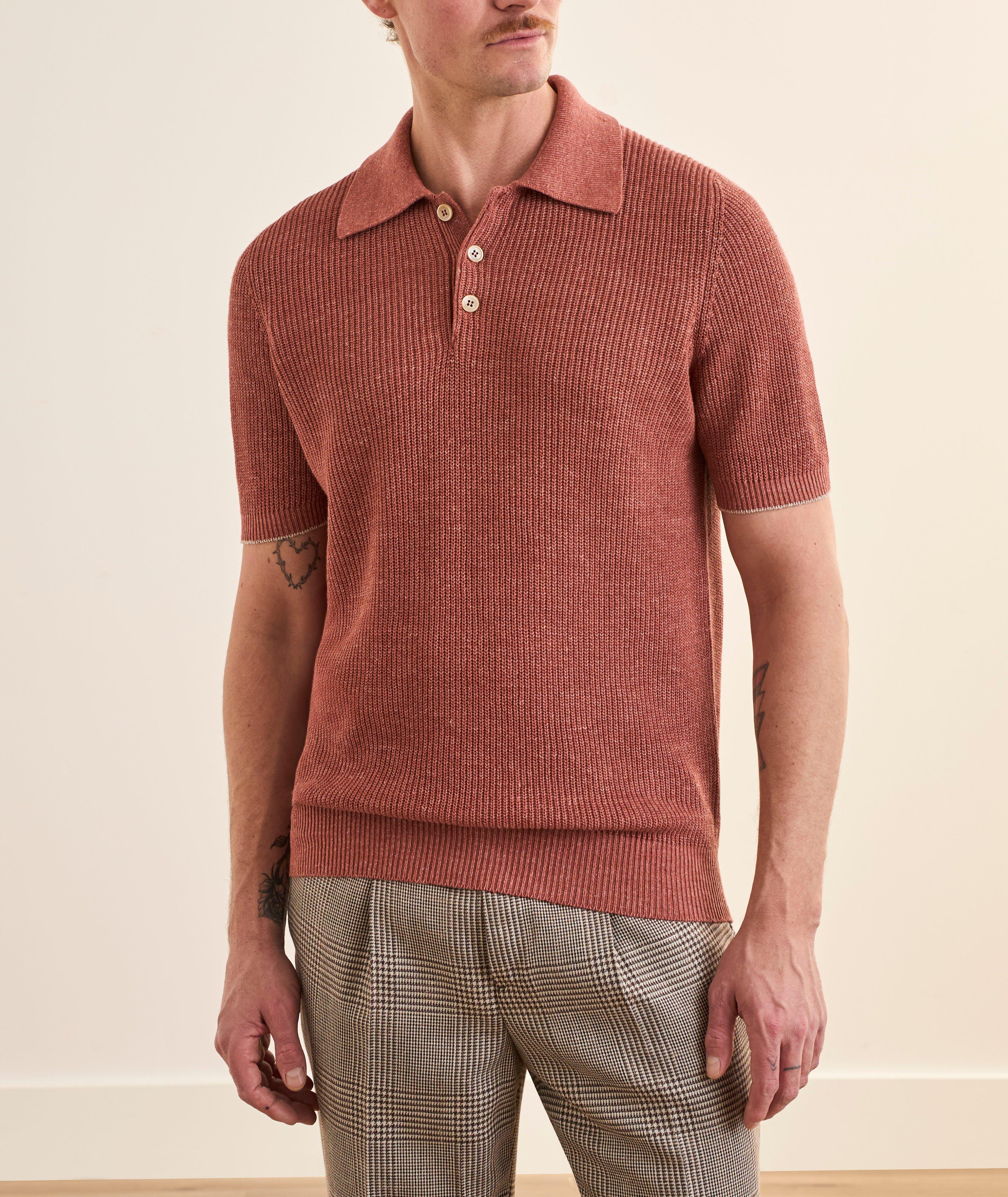 Ribbed Linen-Cotton Polo Sweater image 1