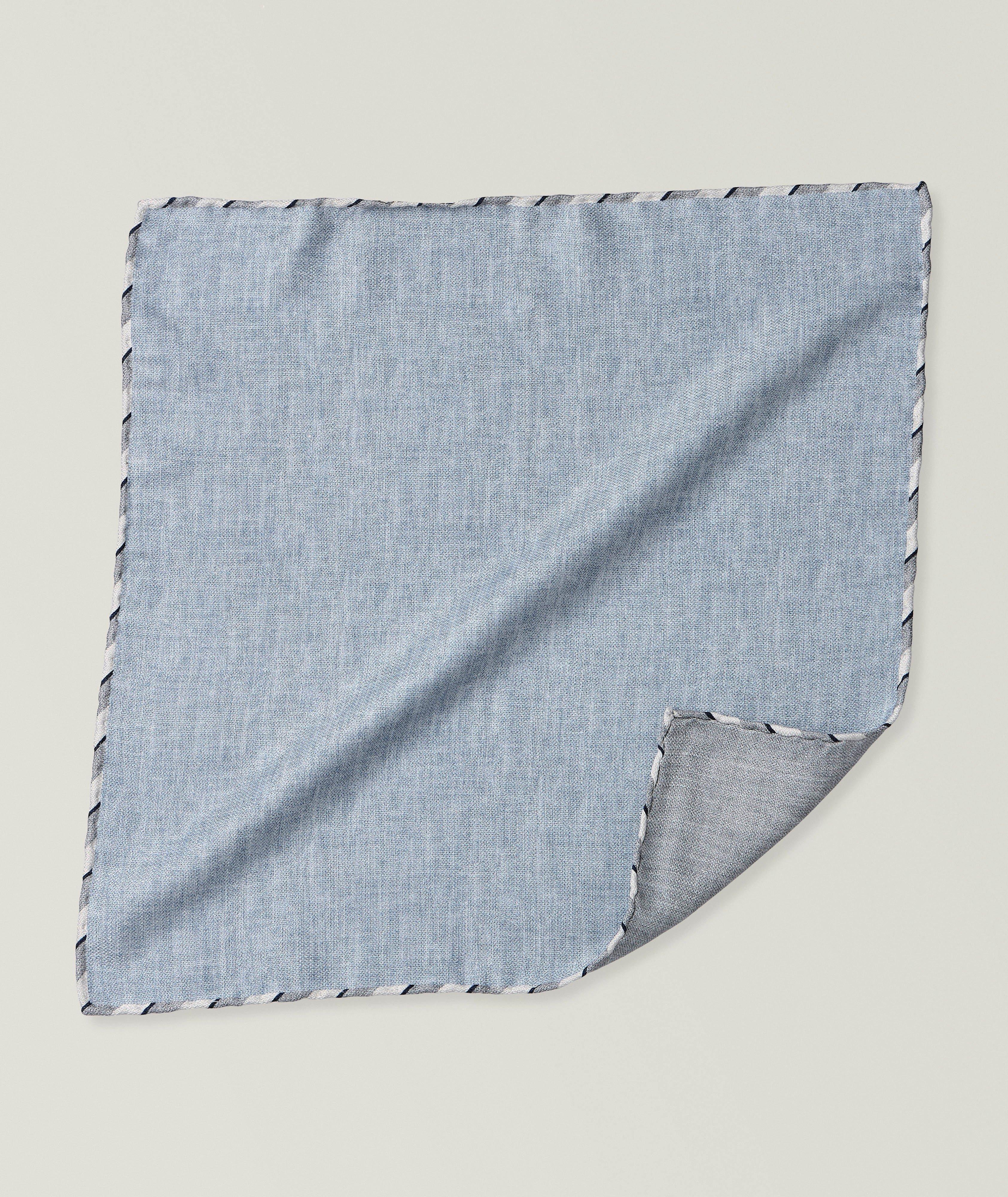 Striped-Edge Silk Pocket Square image 0