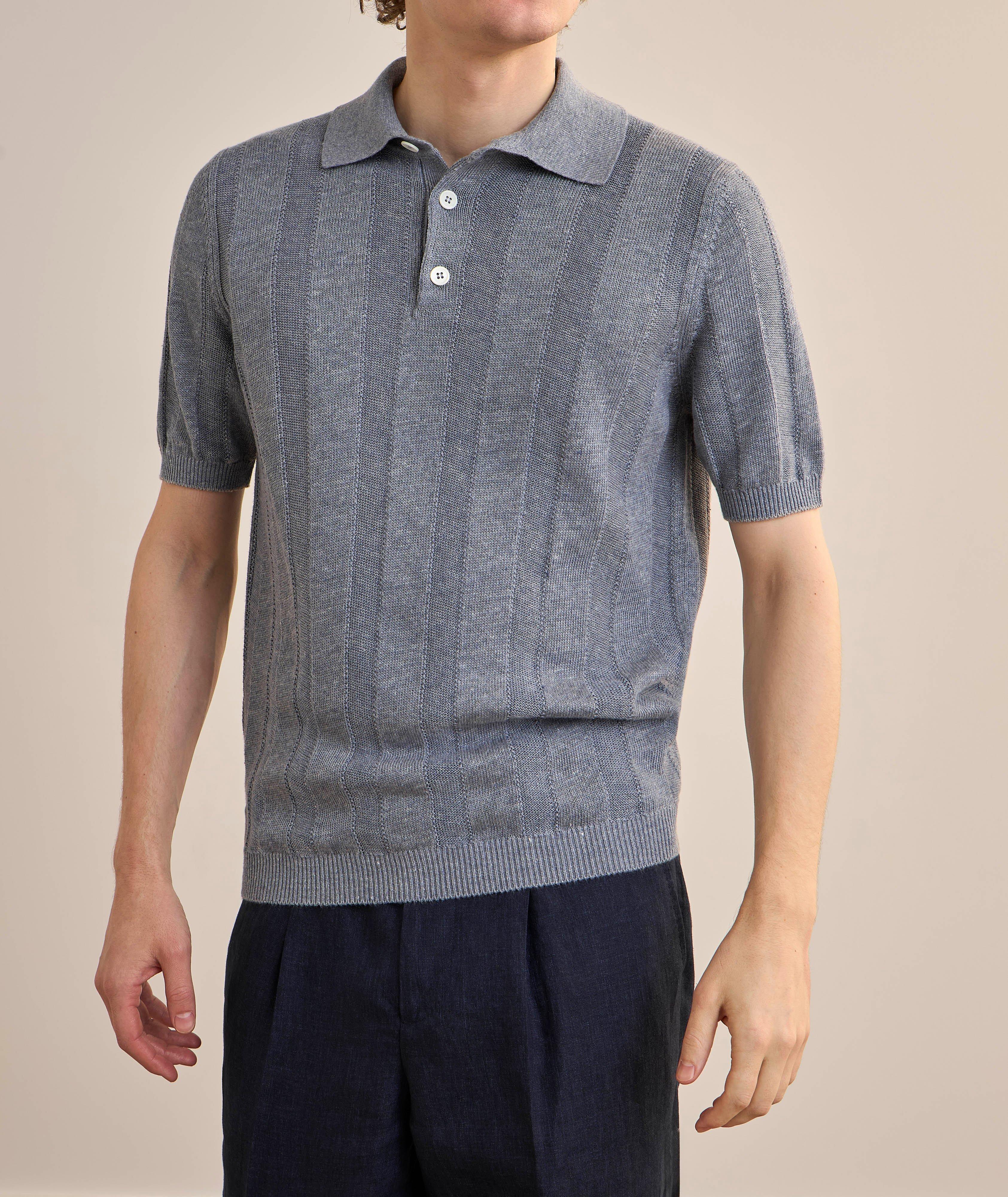 Wide-Rib Linen-Cotton Polo Sweater image 1