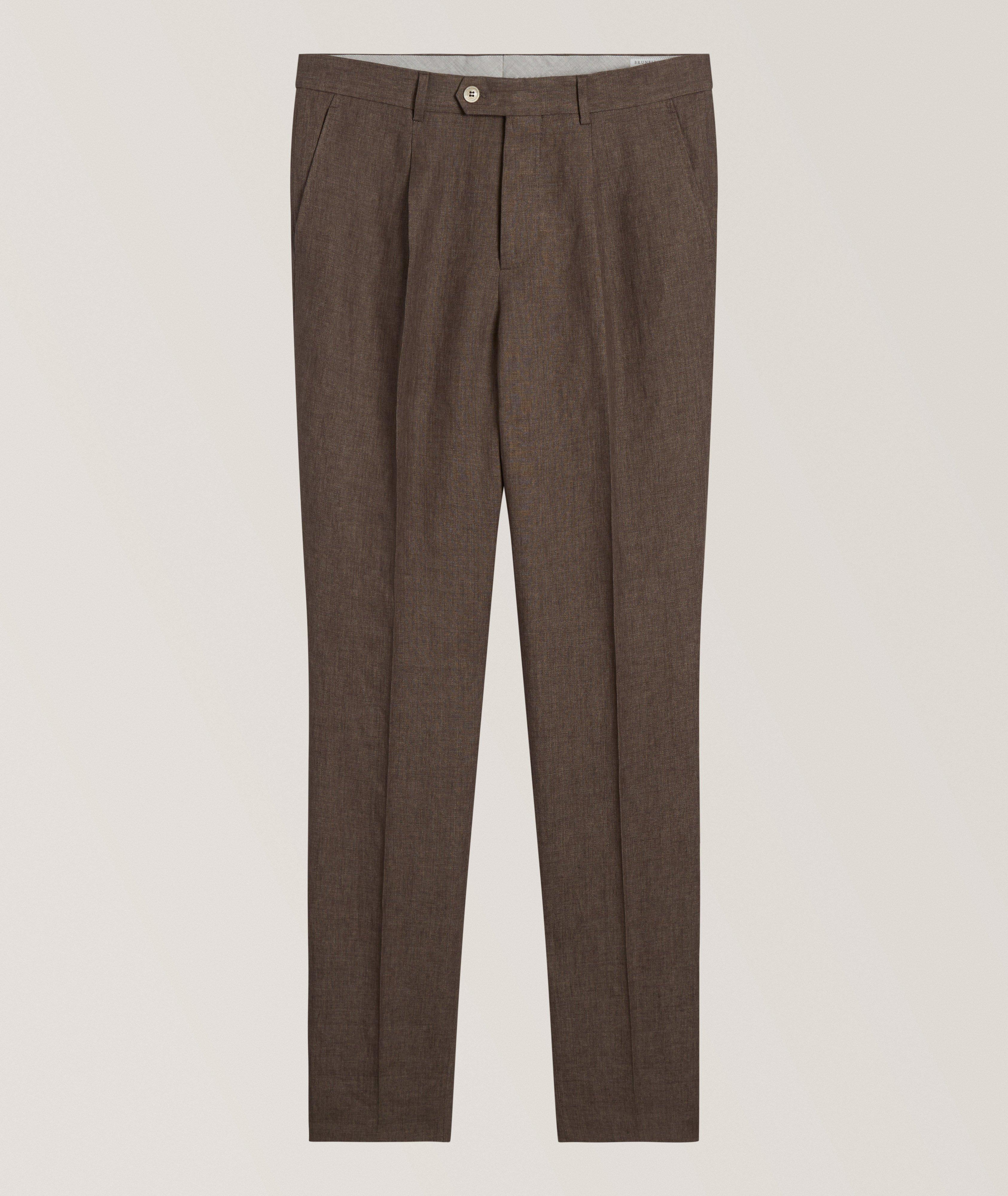 Brunello Cucinelli Leisure-Fit Linen Pleated Dress Pants