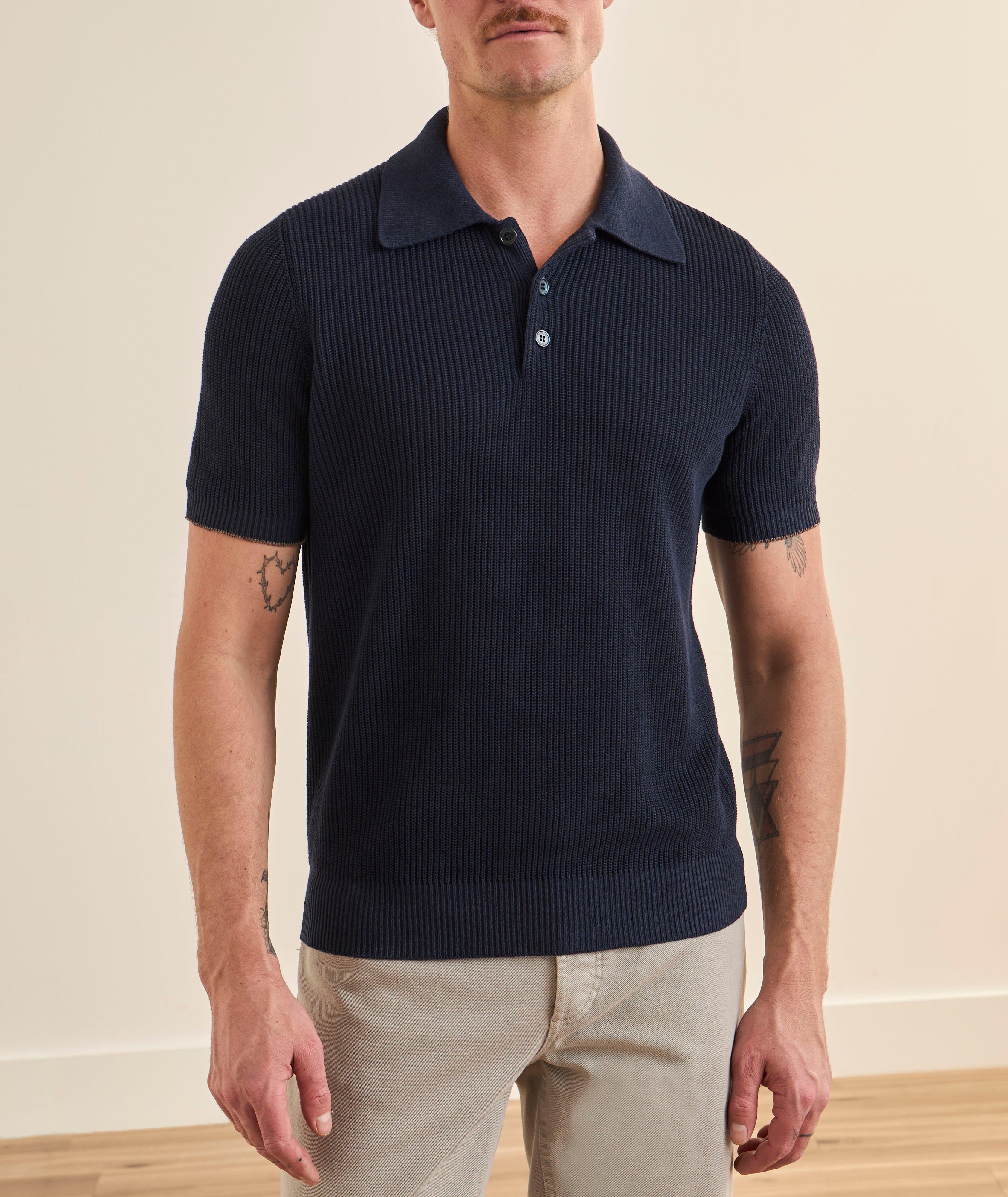 Ribbed Linen-Cotton Polo Sweater image 1