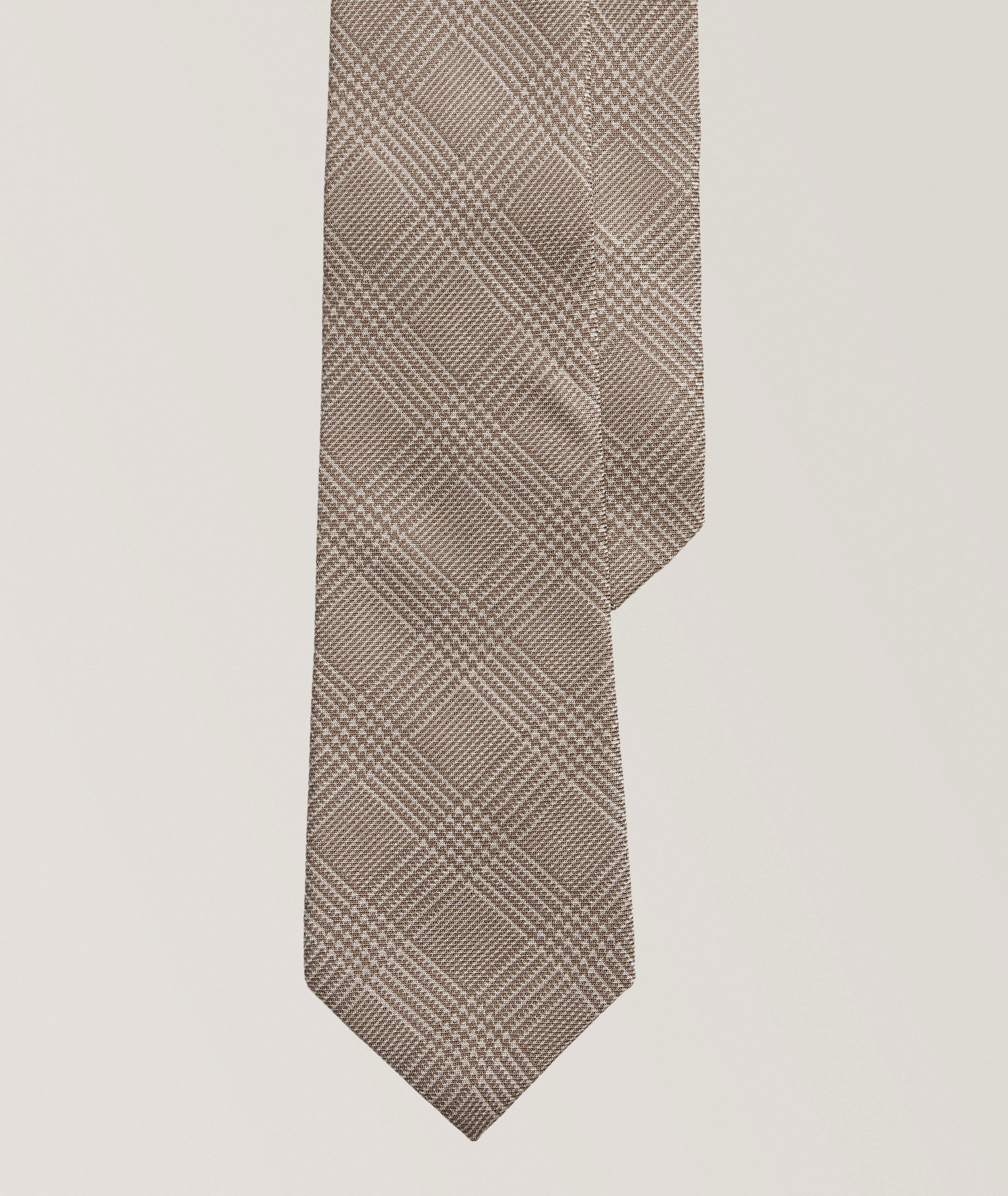 Cravate en soie à carreaux ton sur ton image 0