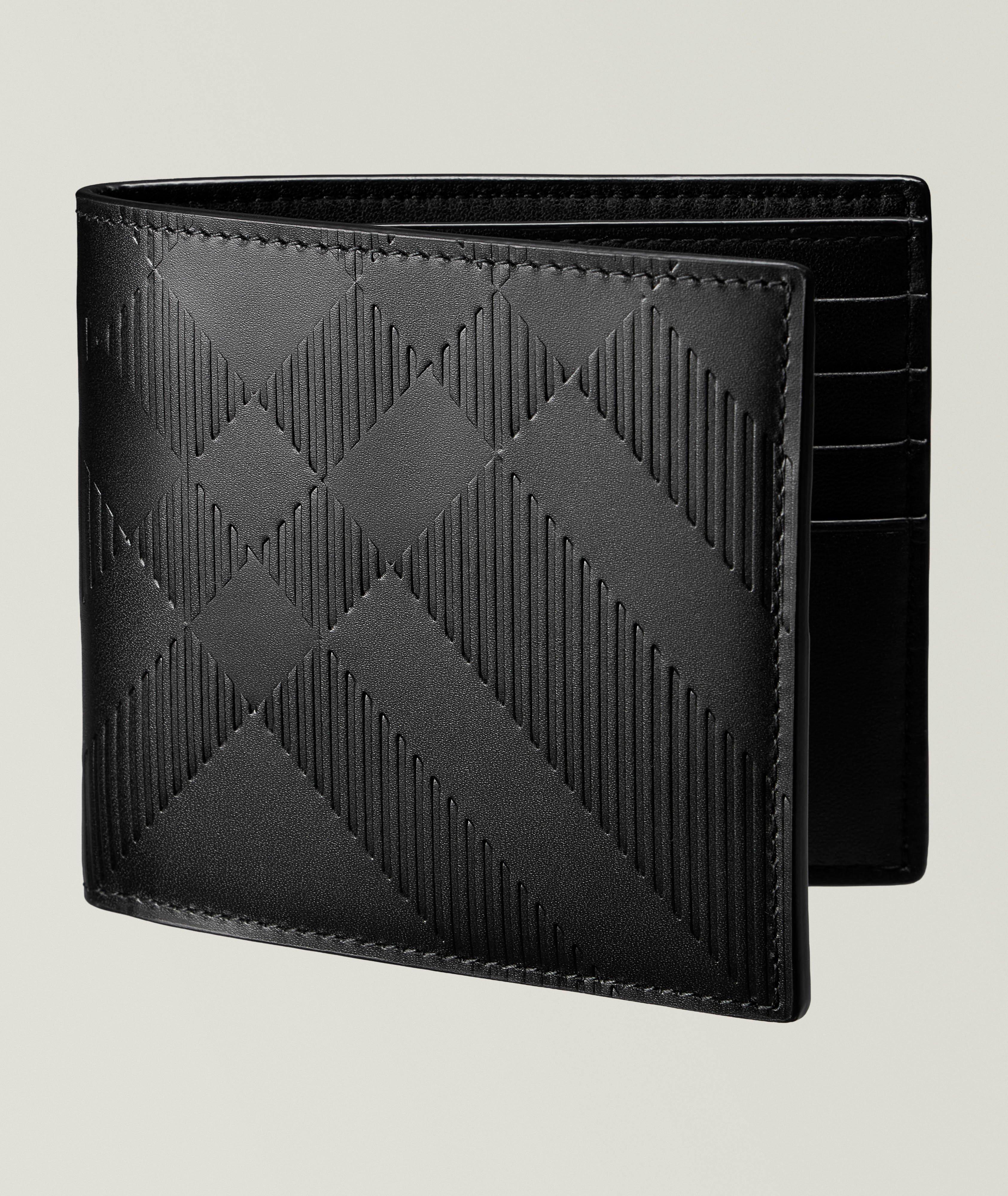 Burberry Embossed Checked Leather Bifold Wallet