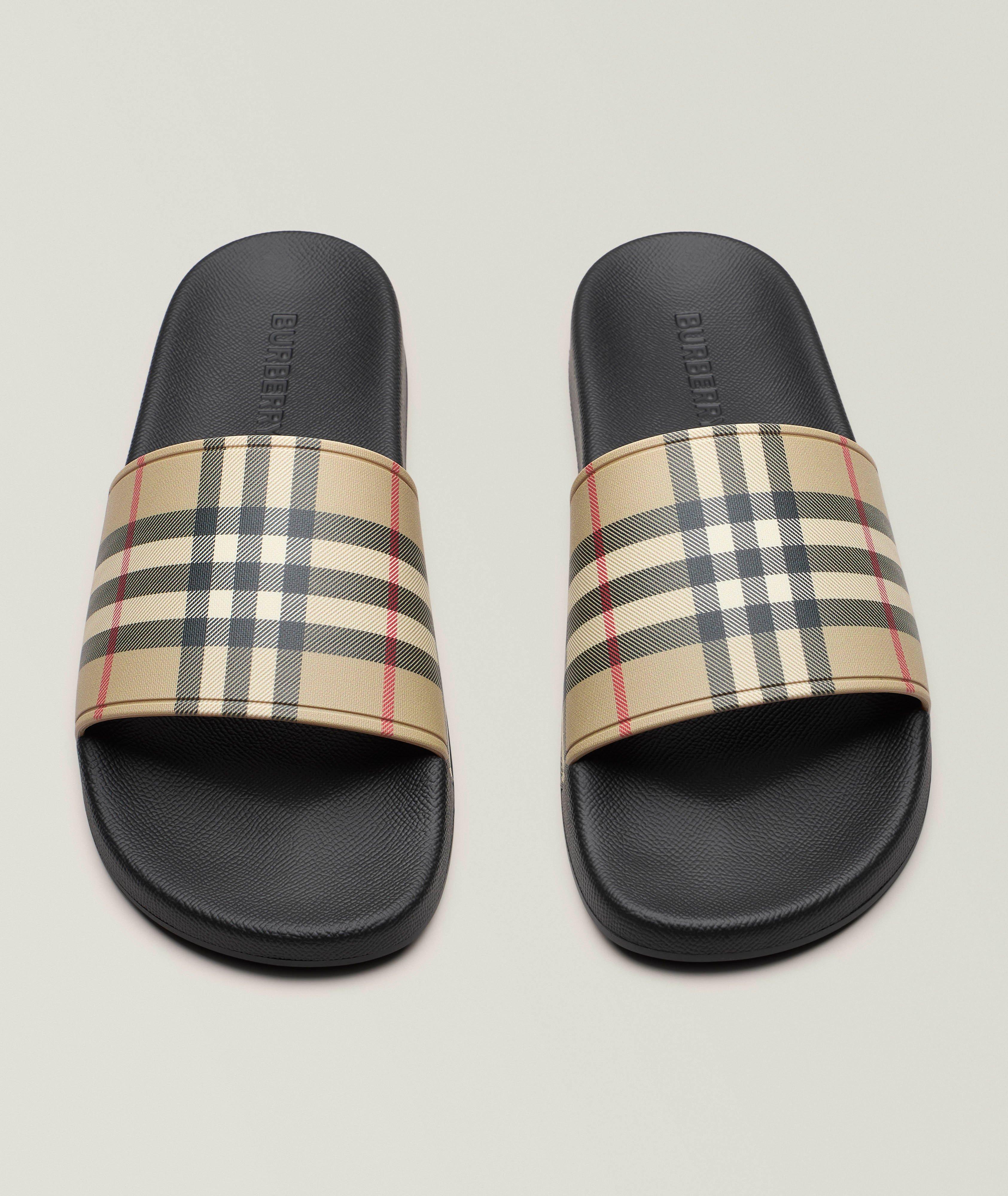 Check Faux Leather Pool Slides  image 1