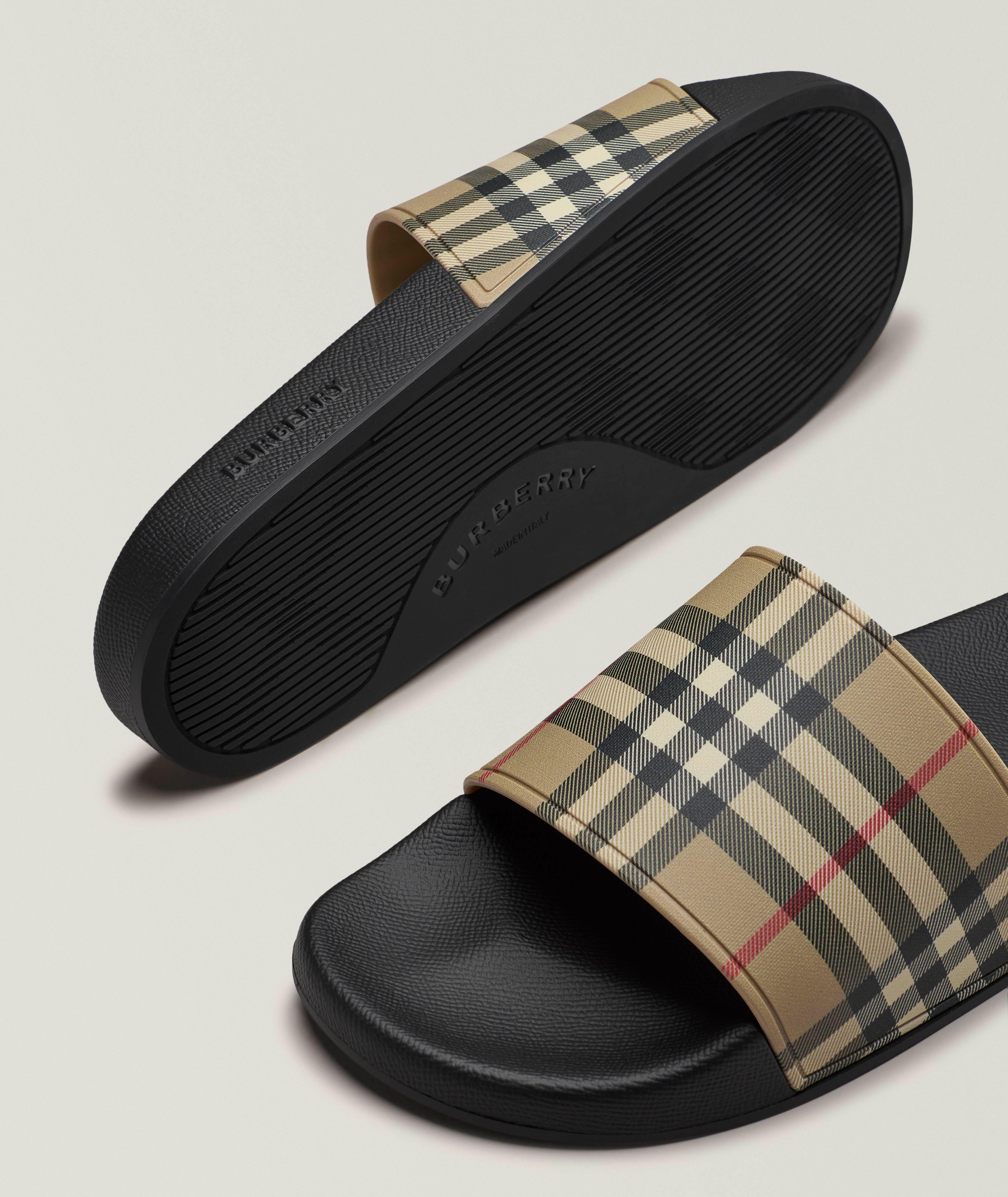 Check Faux Leather Pool Slides  image 3