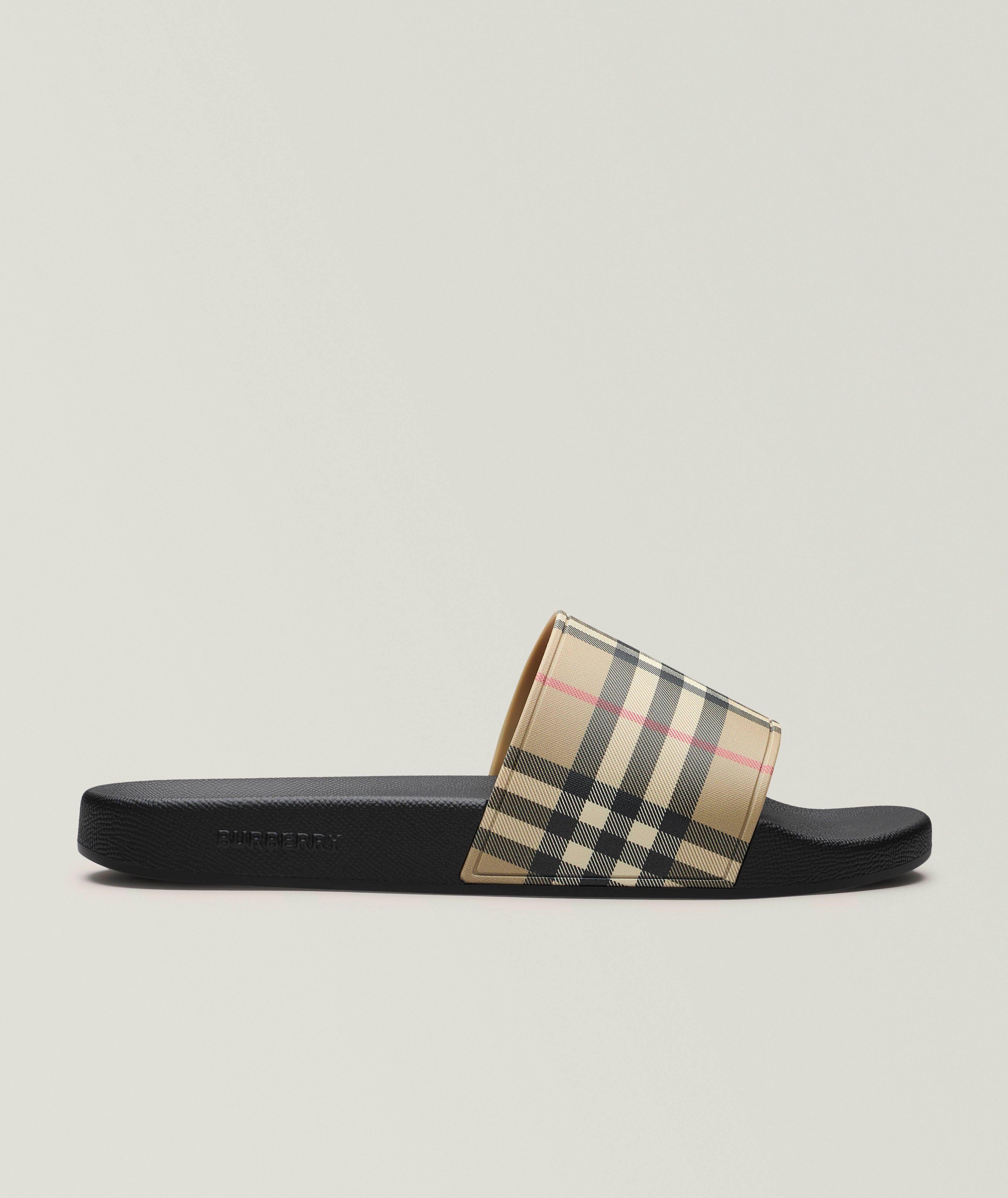 Check Faux Leather Pool Slides  image 0