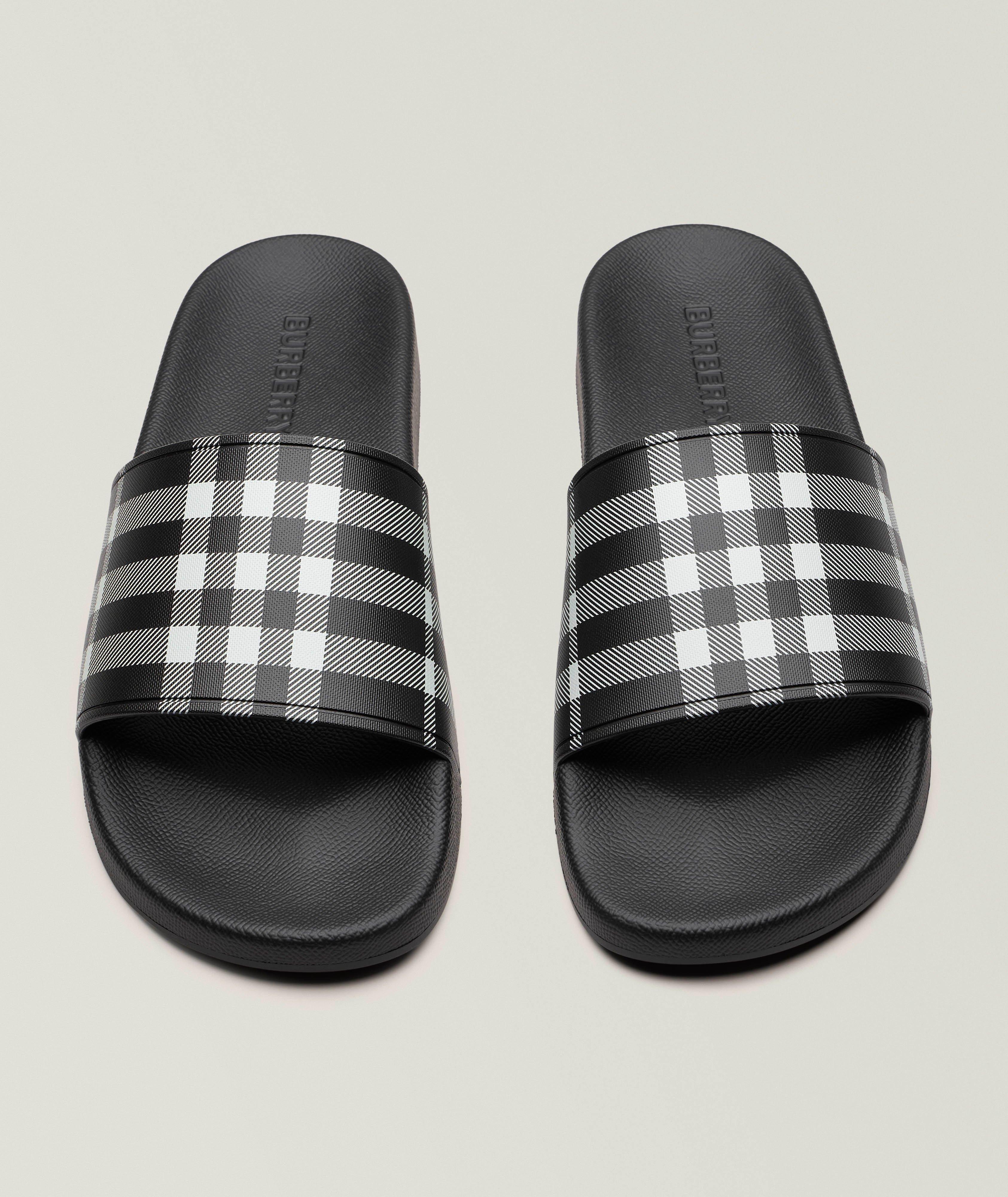 Check Faux Leather Pool Slides  image 1