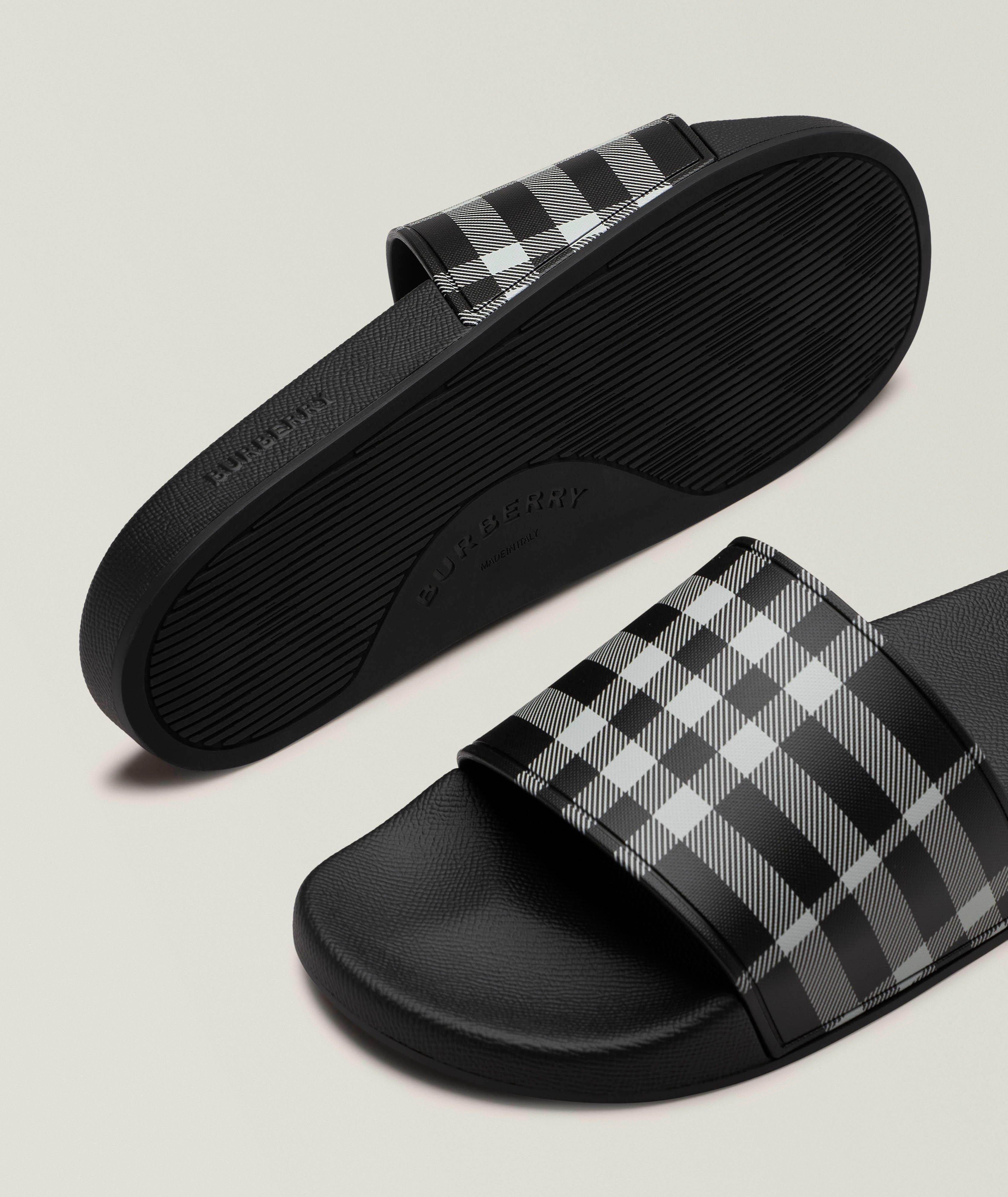 Check Faux Leather Pool Slides  image 3