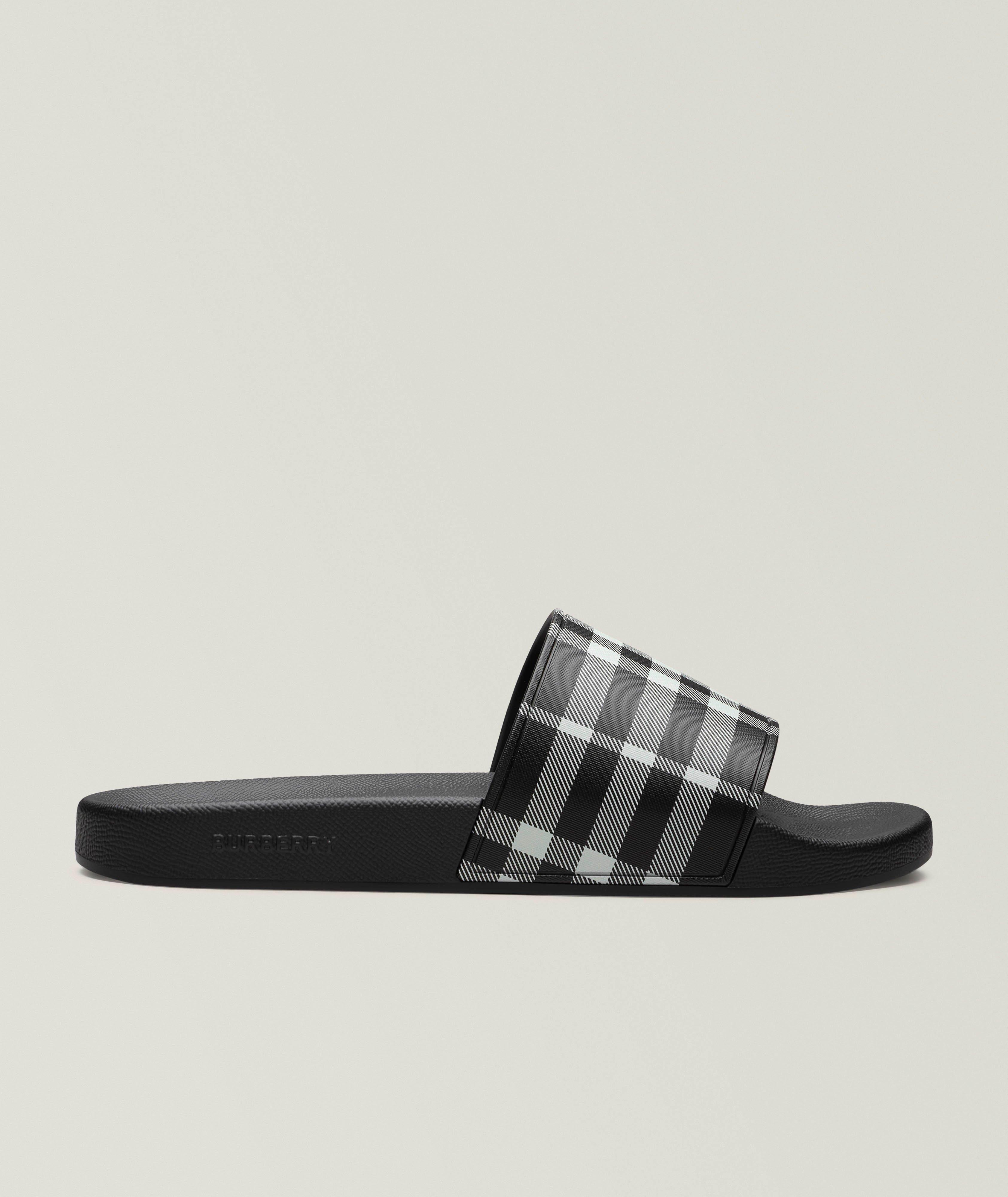 Check Faux Leather Pool Slides  image 0