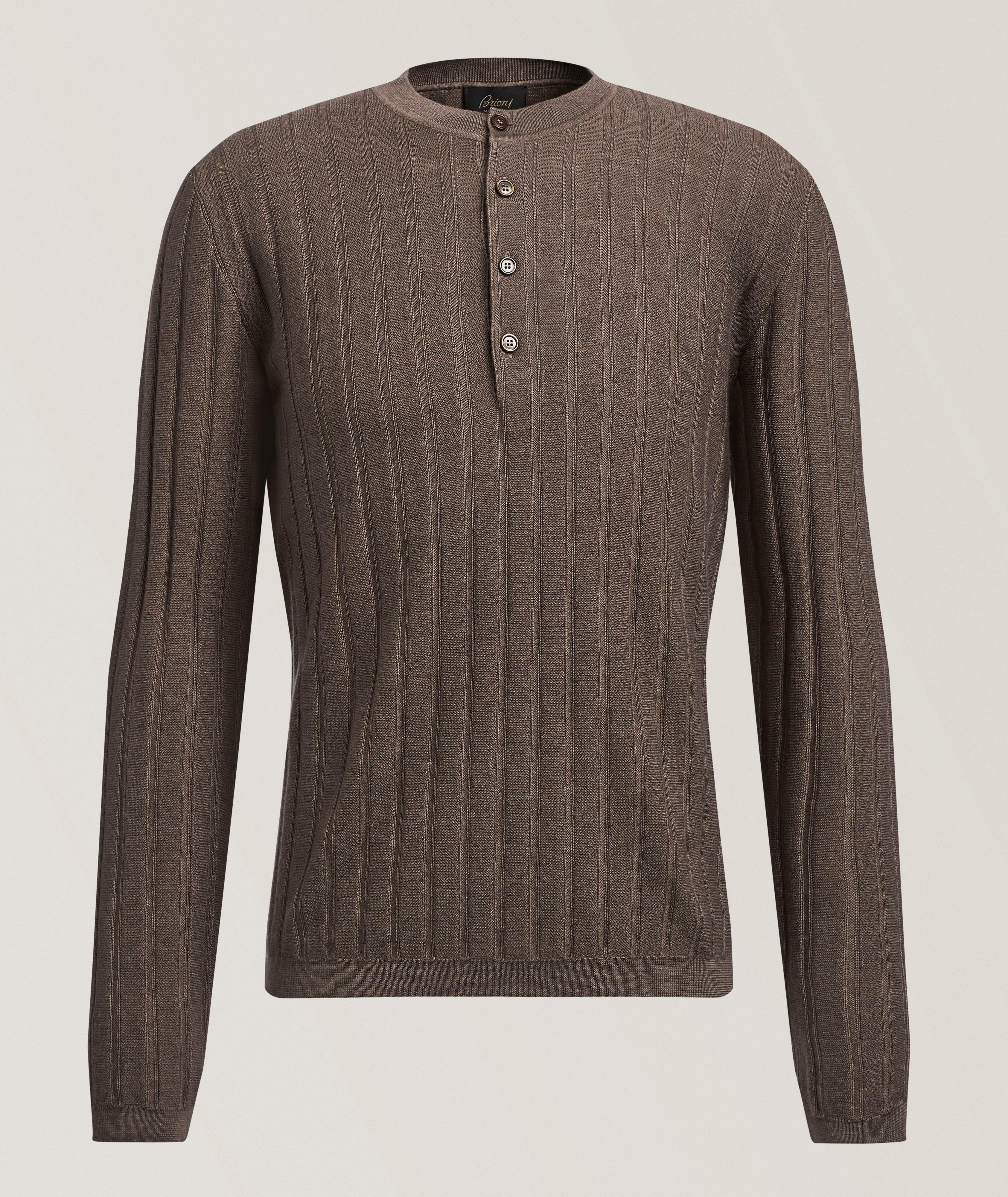 Ribbed Cashmere-Silk Henley Sweater image 0