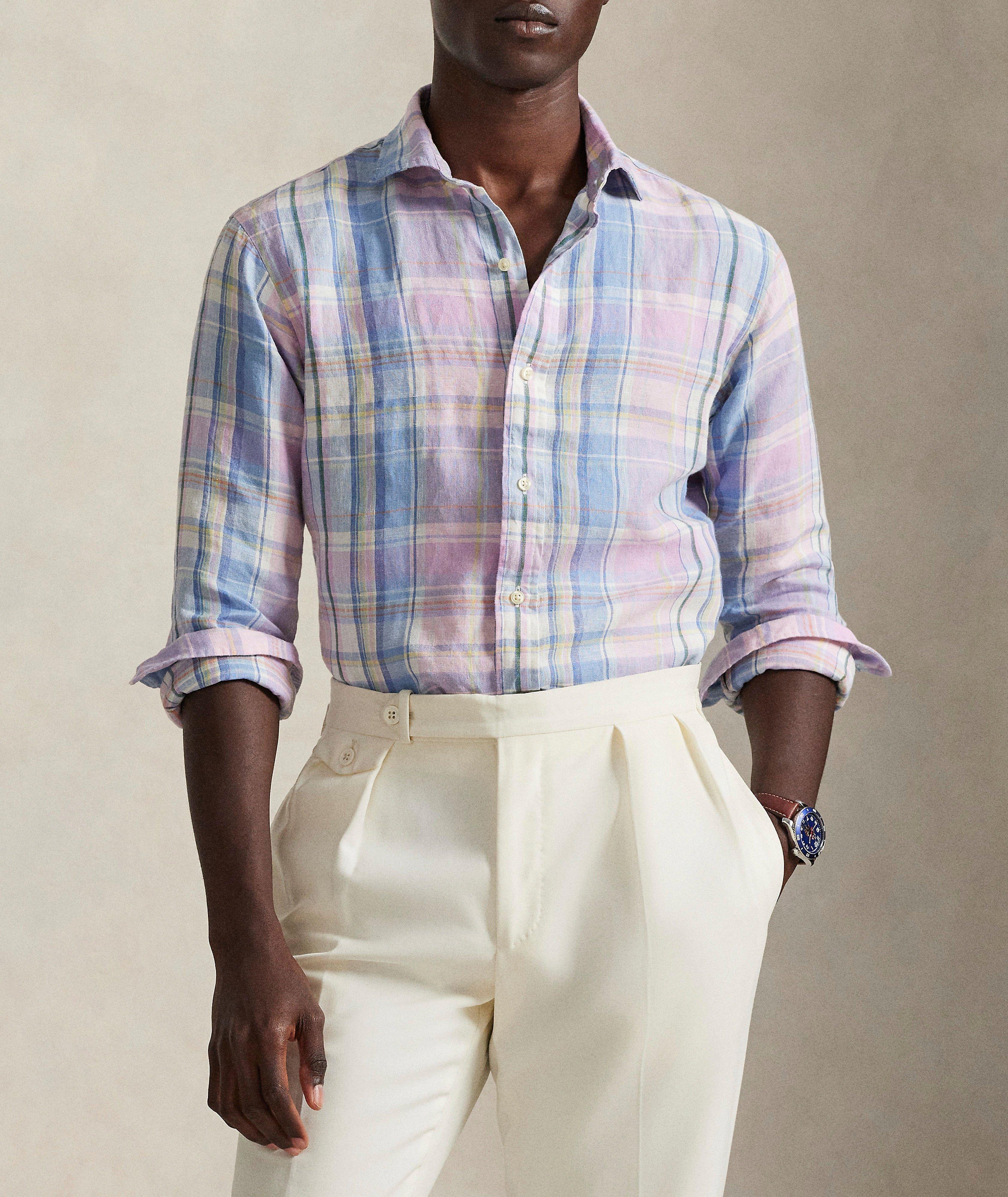 PRL LS BLU/PNK PLD LNEN POPLN SHRT image 1