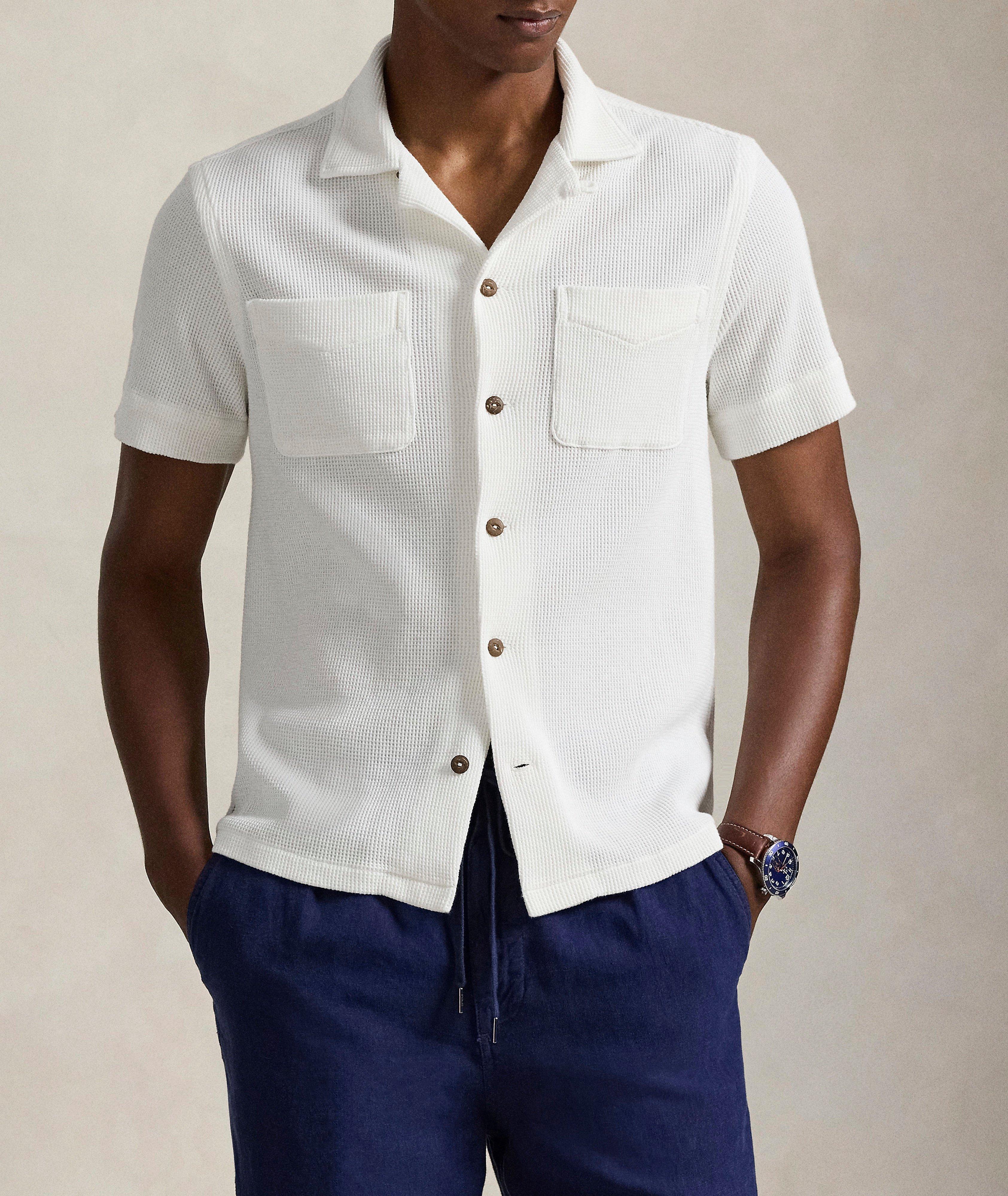 Waffle-Knit Cotton-Linen Camp Shirt image 1