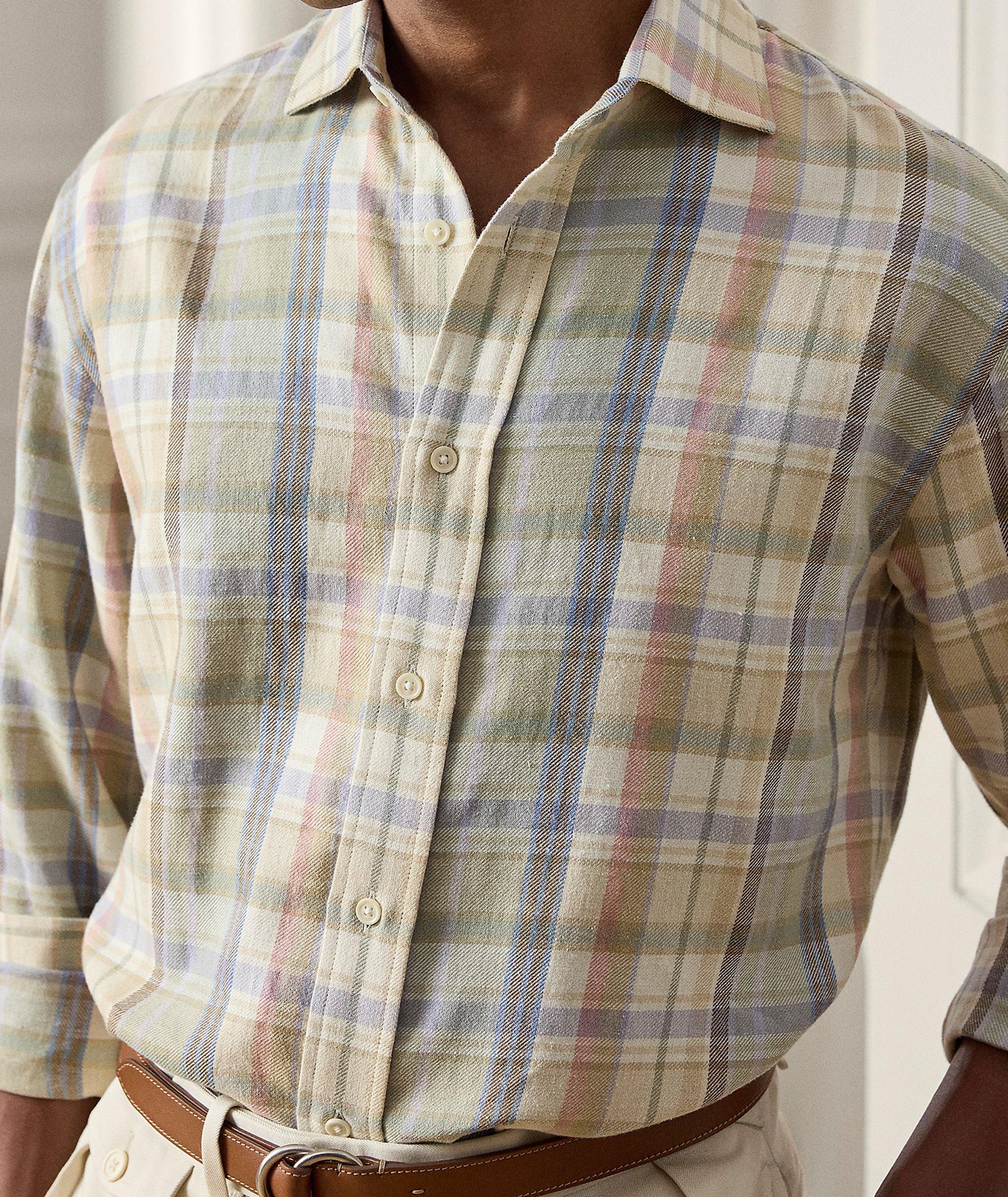 Ralph Lauren Purple Label Plaid Hemp-Cotton Shirt | Casual Shirts