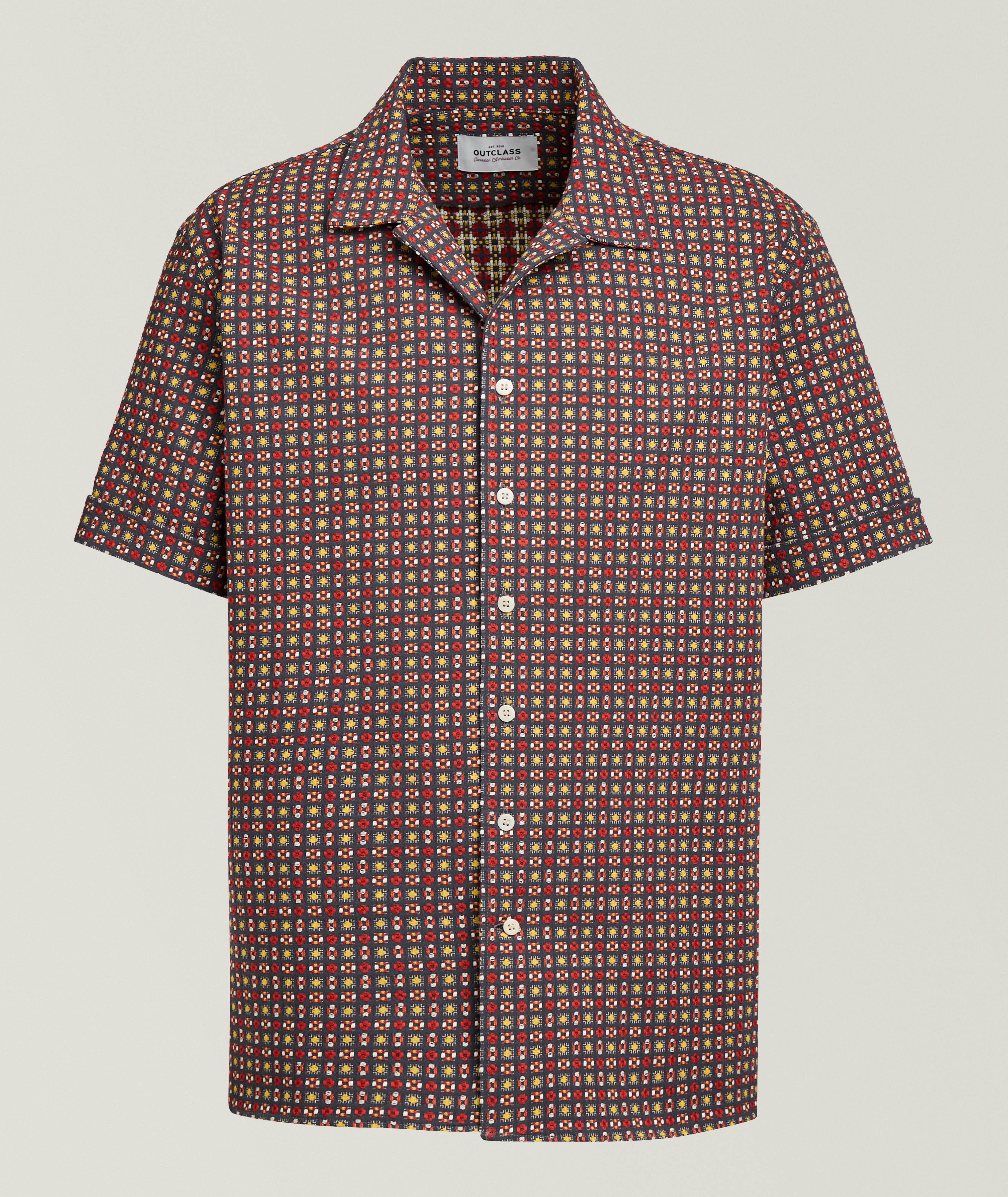 Outclass Geometric Jacquard Cotton Camp Shirt