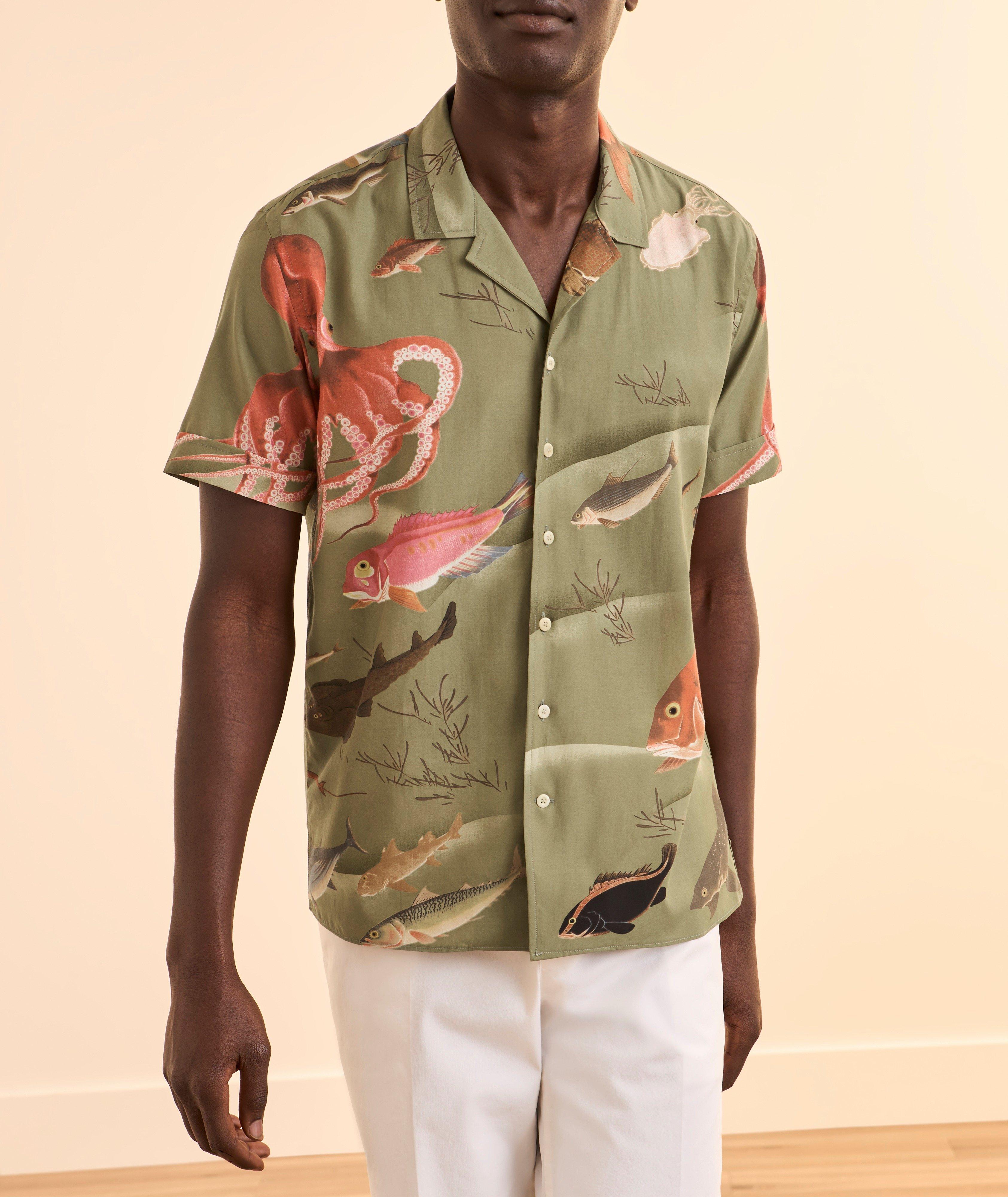 Fish-Print Cotton-Blend Camp Shirt image 1