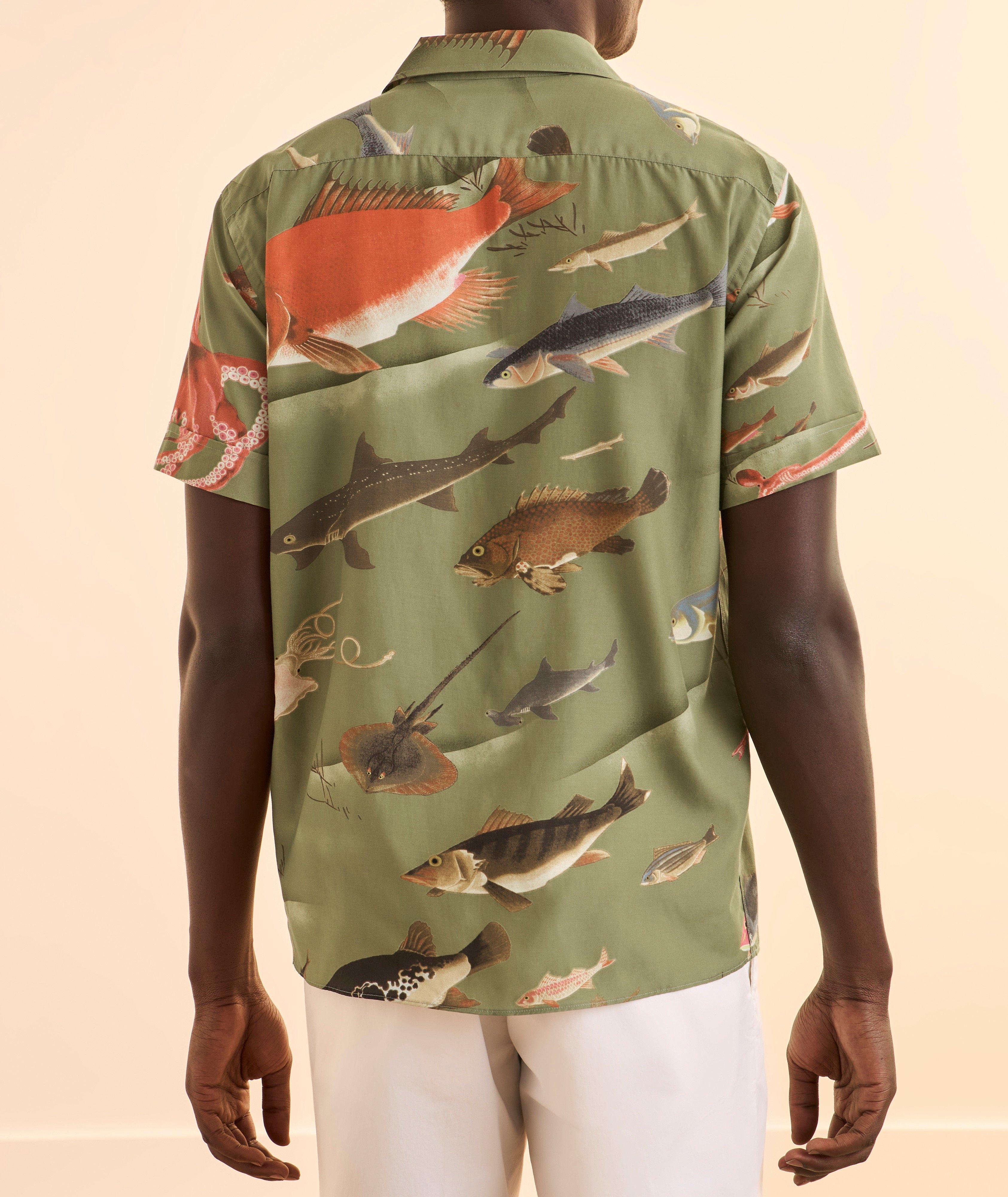 Fish-Print Cotton-Blend Camp Shirt image 2