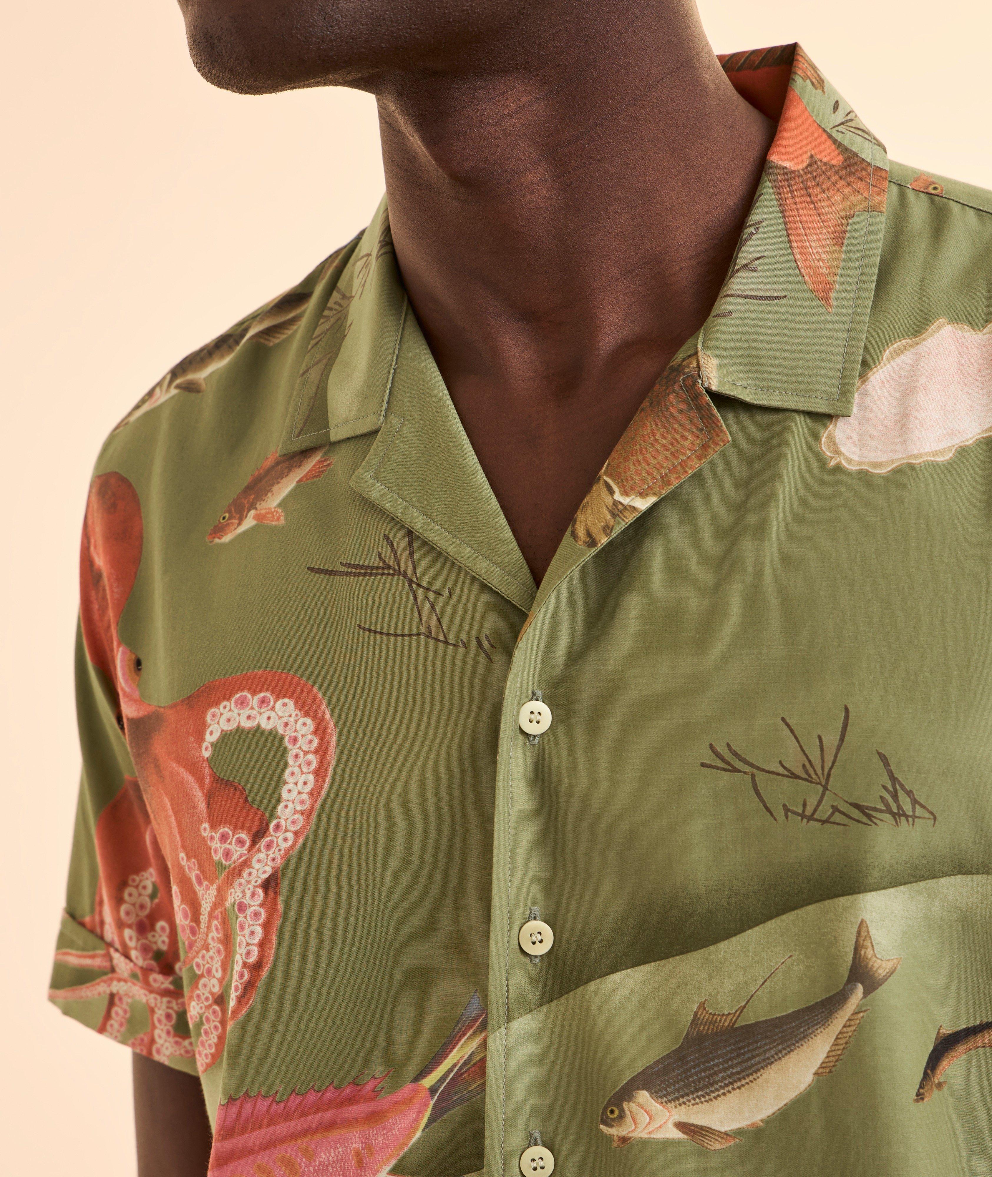 Fish-Print Cotton-Blend Camp Shirt image 3