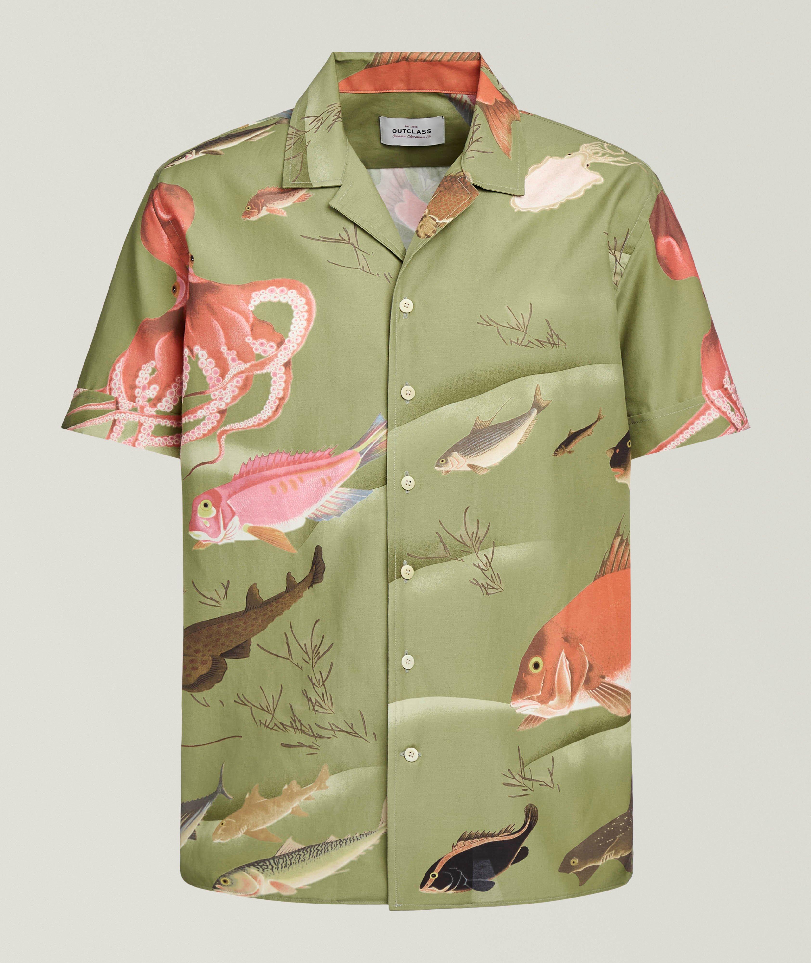 Fish-Print Cotton-Blend Camp Shirt image 0