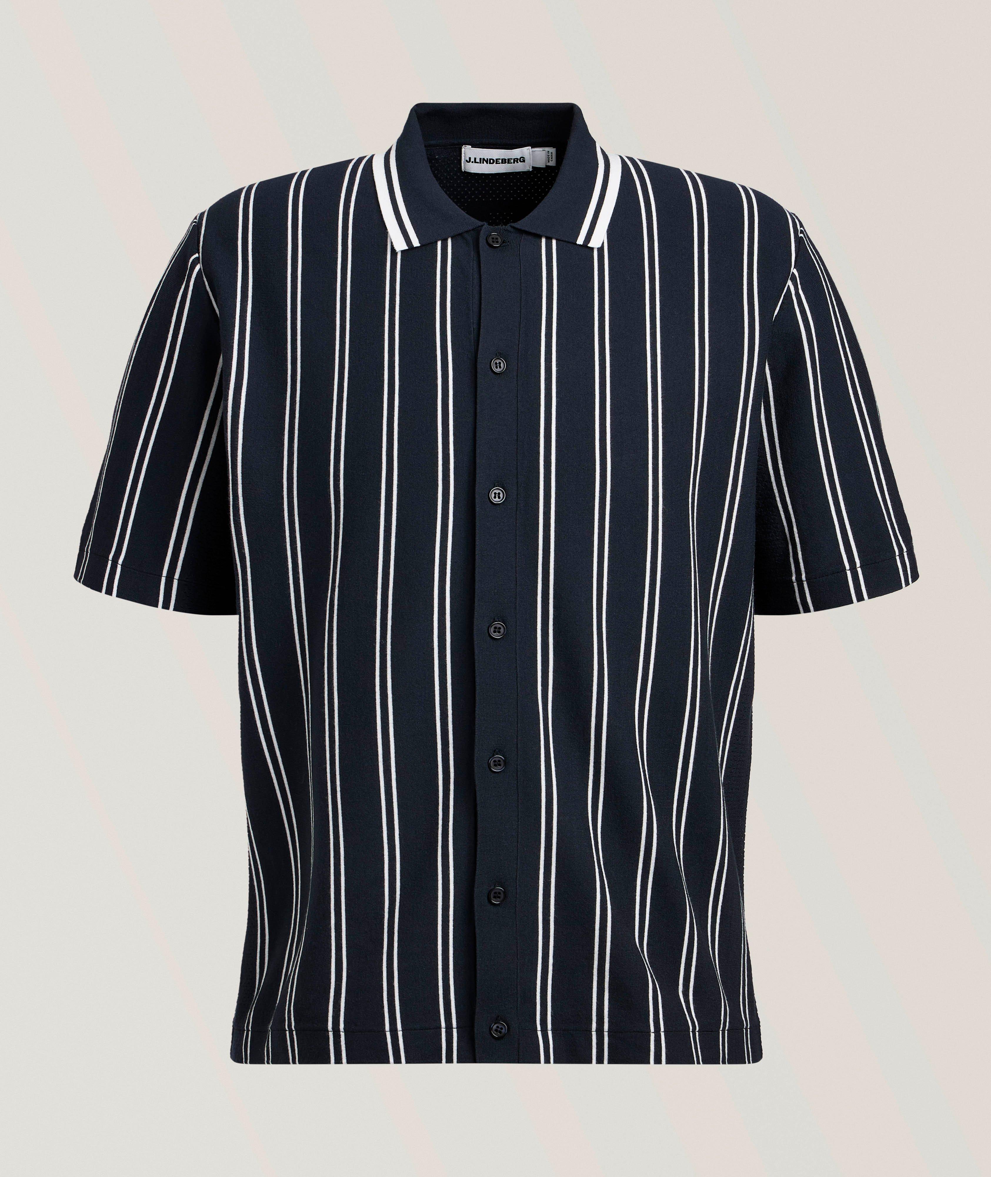 J.LINDEBERG ネイビー ストライプ ノースリーブシャツ J.Lindeberg Rue Knit Shirt | Polos | Harry Rosen
