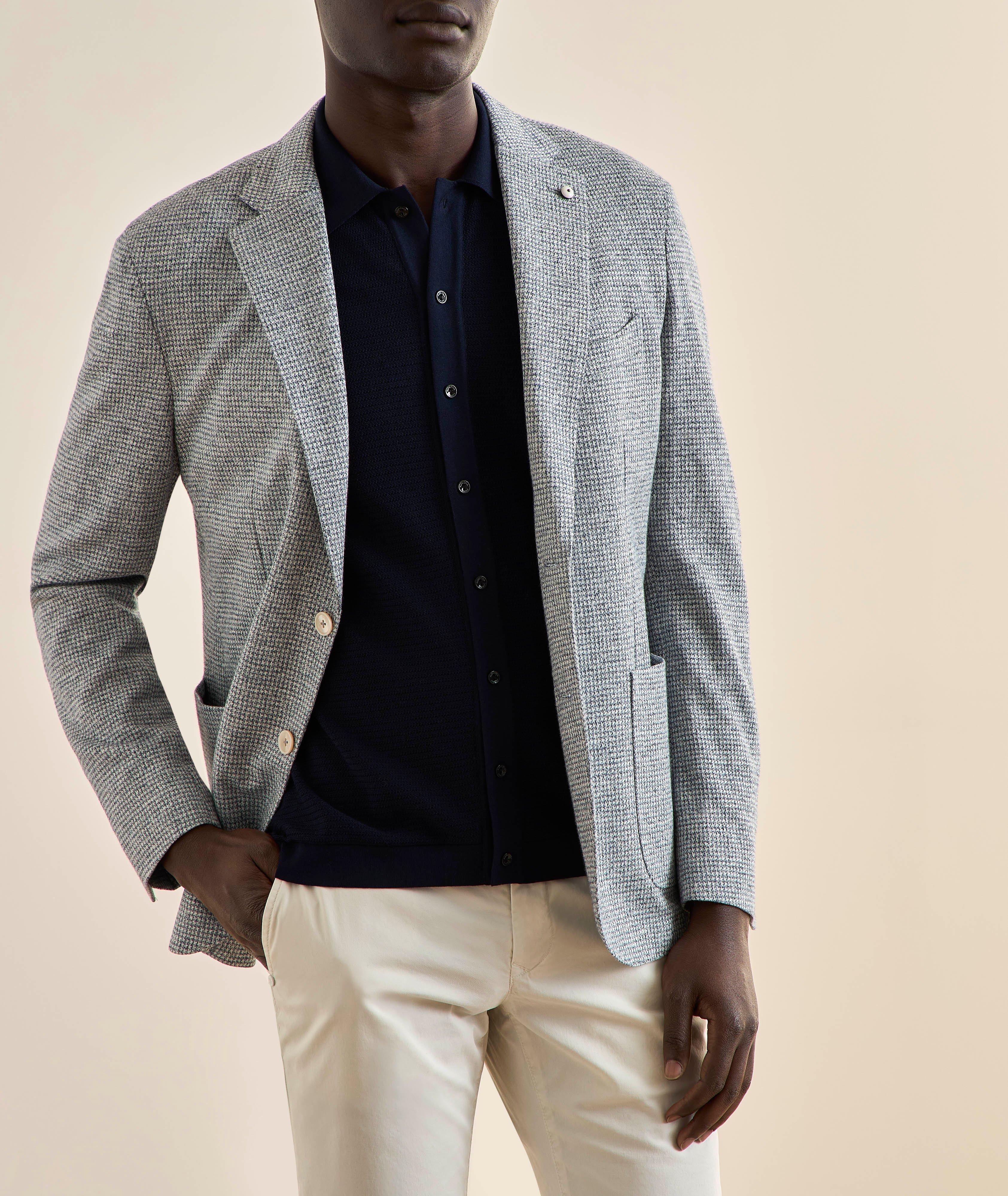 Micro-Houndstooth Linen-Cotton Sport Jacket image 1
