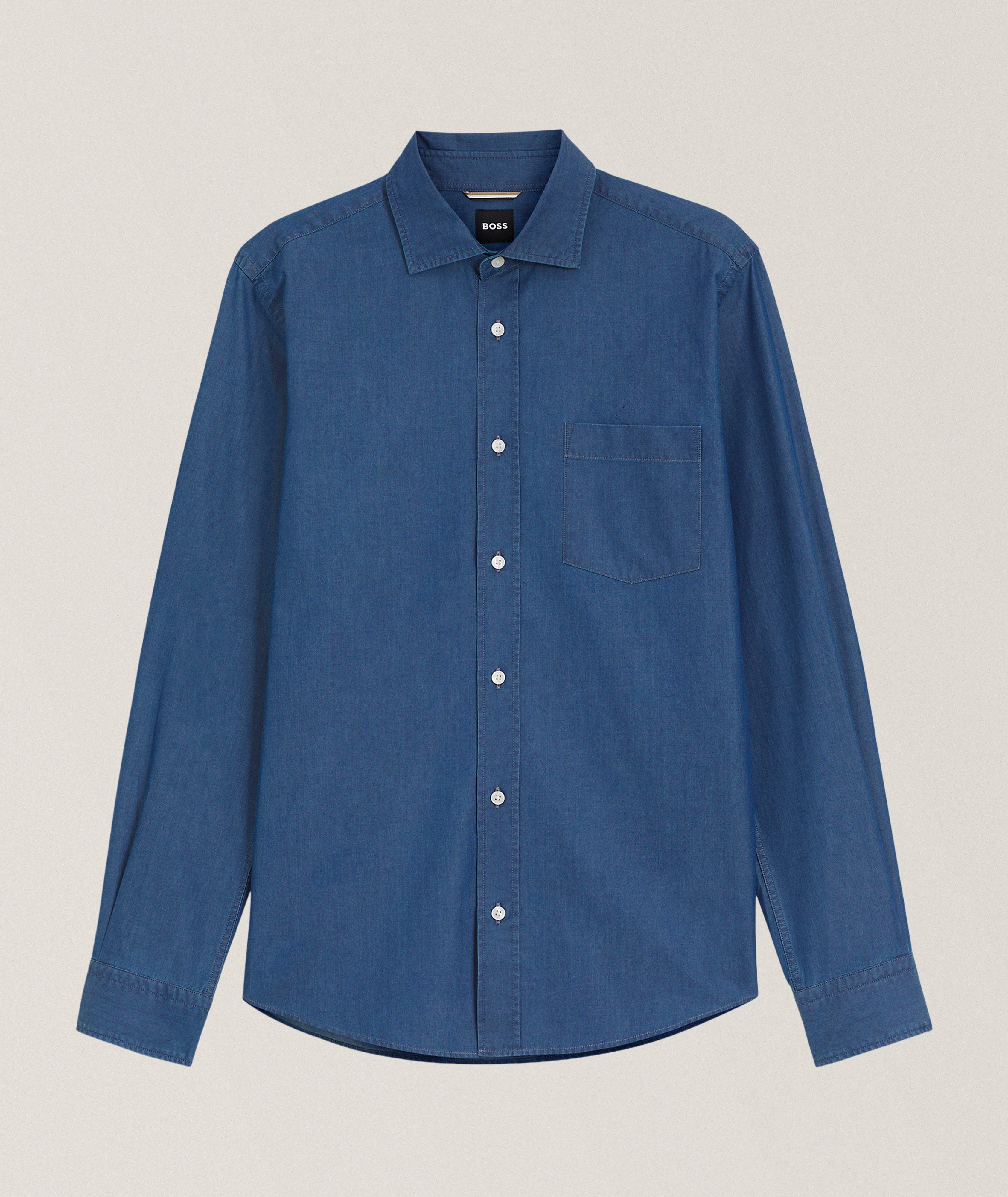 BOSS Chemise denim coton délavé coupe-décontractée Rob 