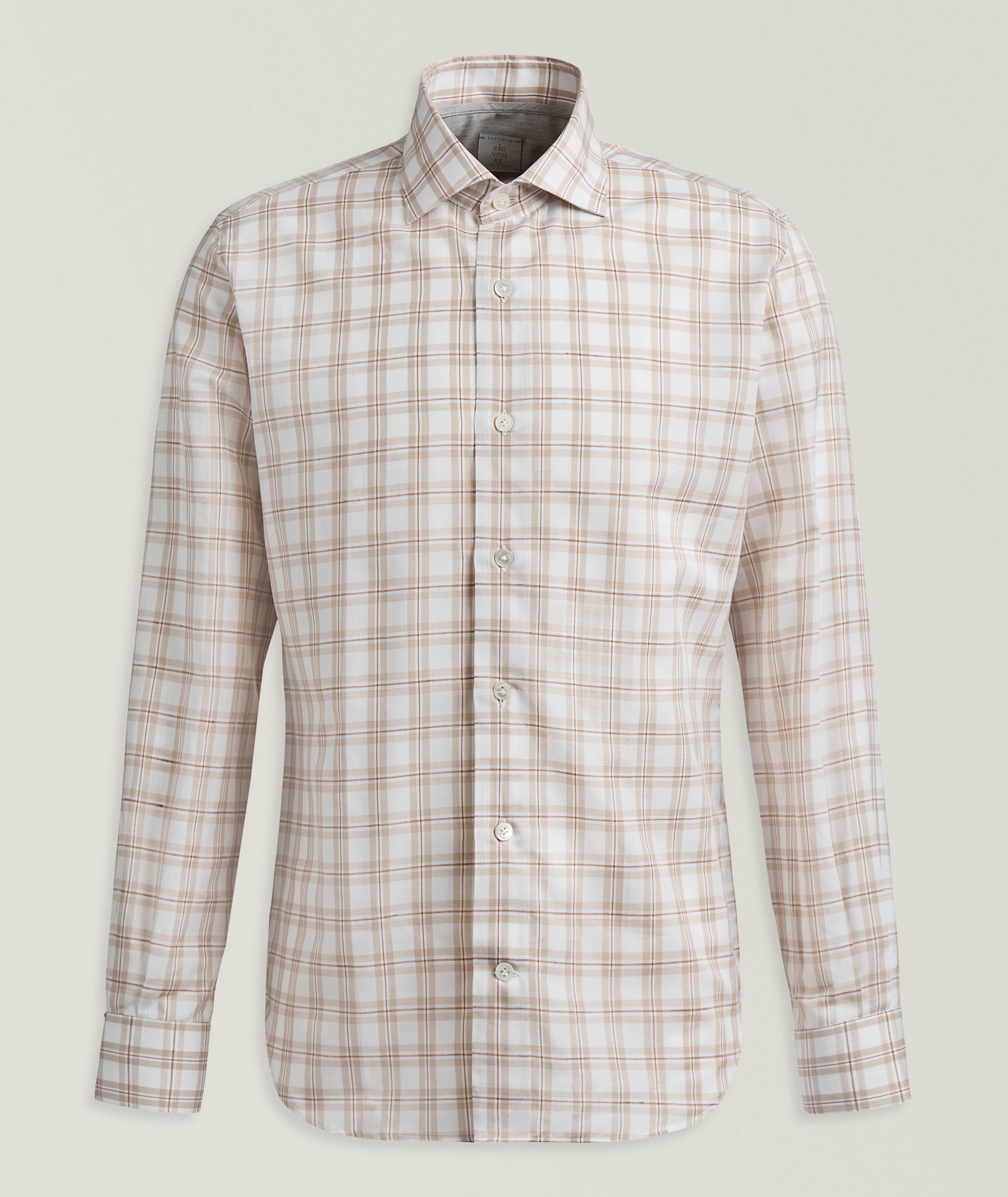 Eleventy Checked Cotton-Linen Shirt 