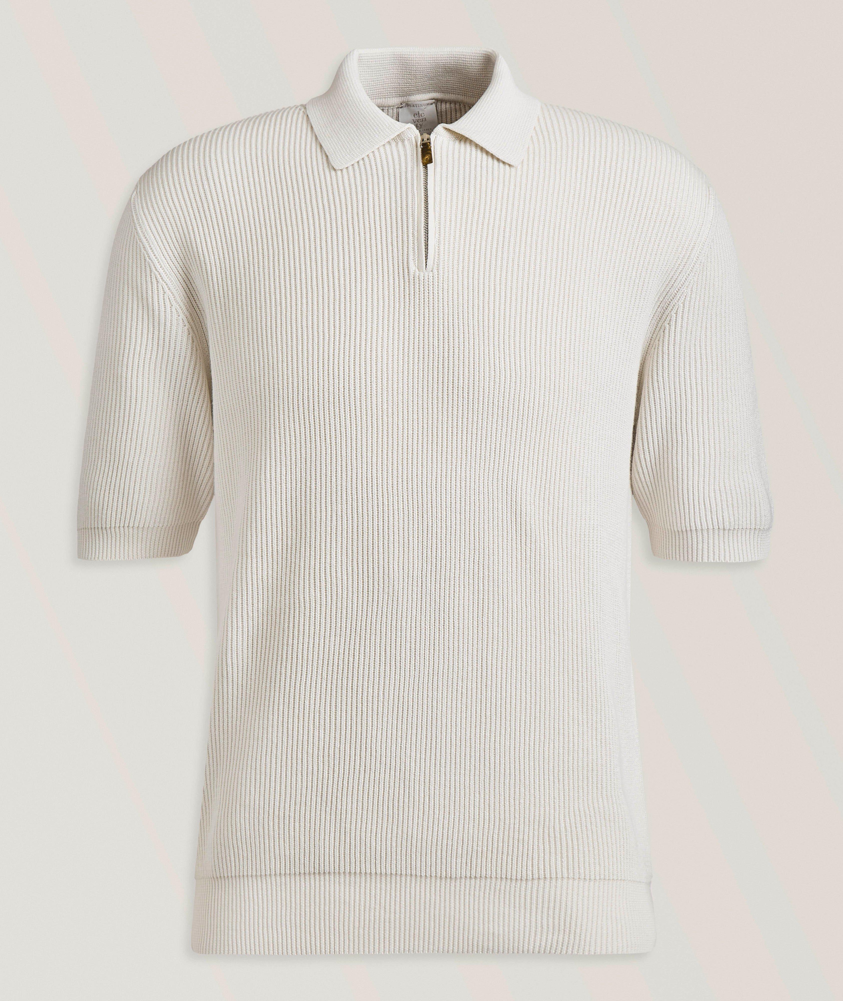 Eleventy Ribbed-Knit Cotton-Cashmere Polo